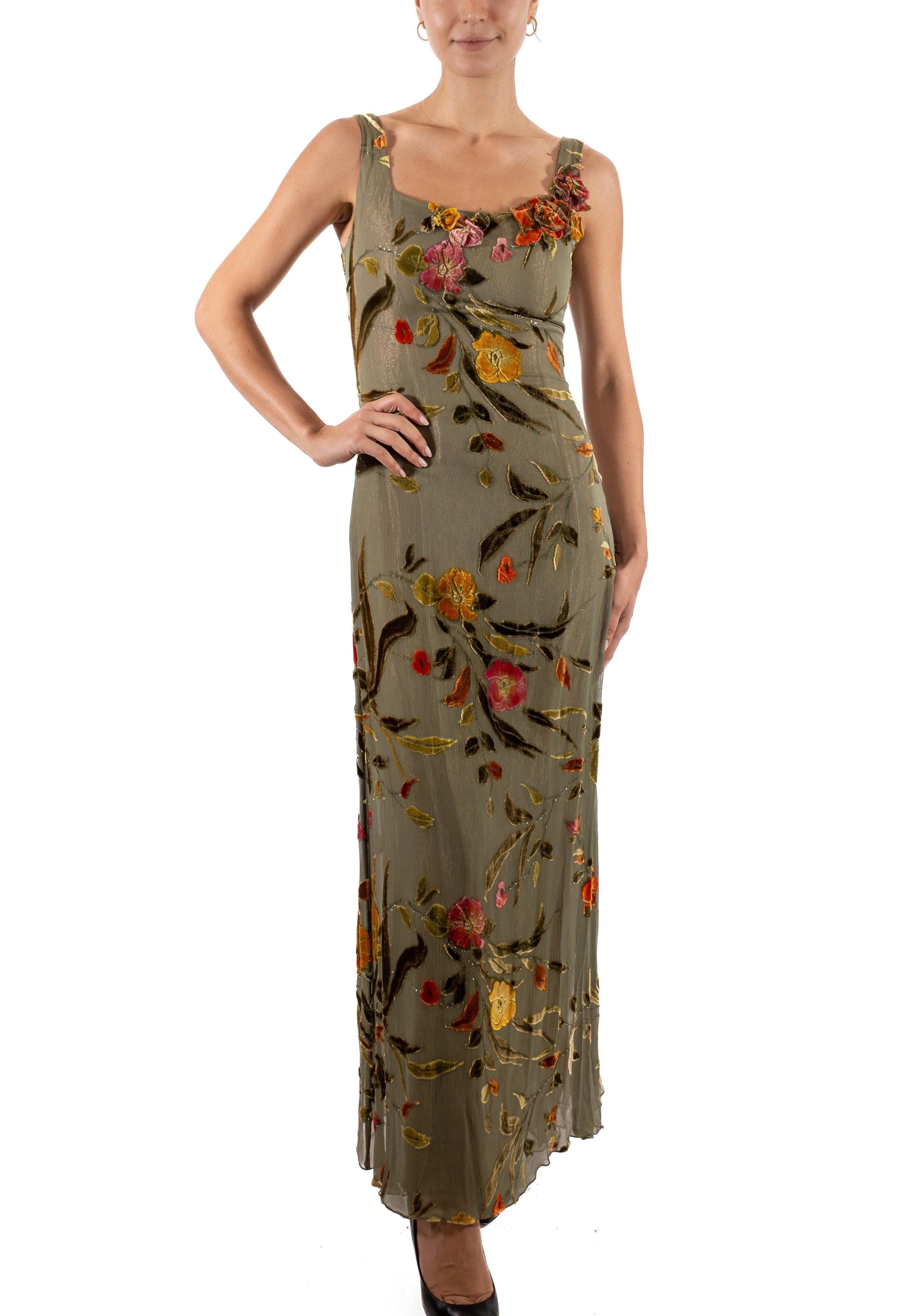 1990S Metallic Floral Rayon & Silk Burnout Velvet Gown For Sale 2