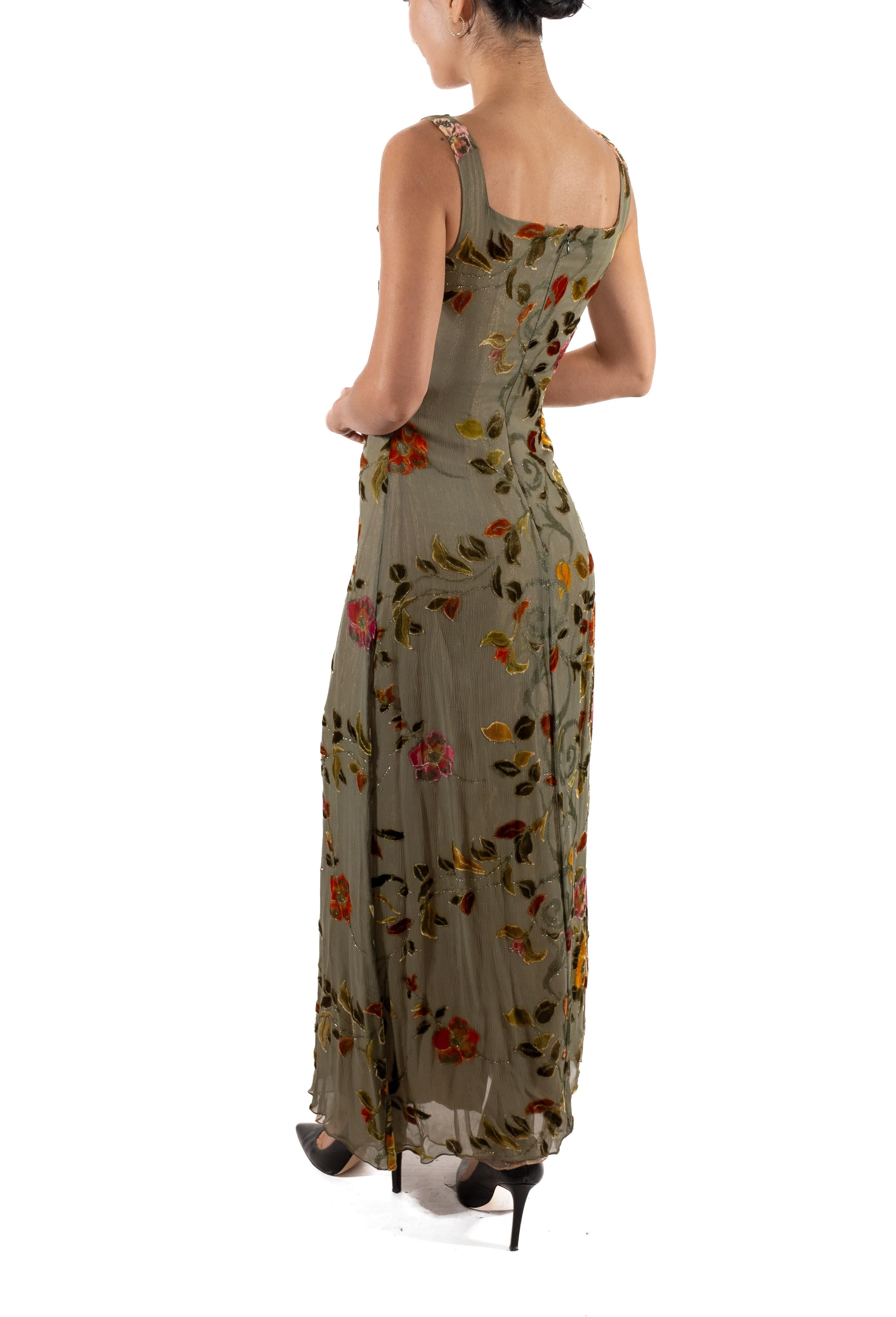 1990S Metallic Floral Rayon & Silk Burnout Velvet Gown For Sale 3