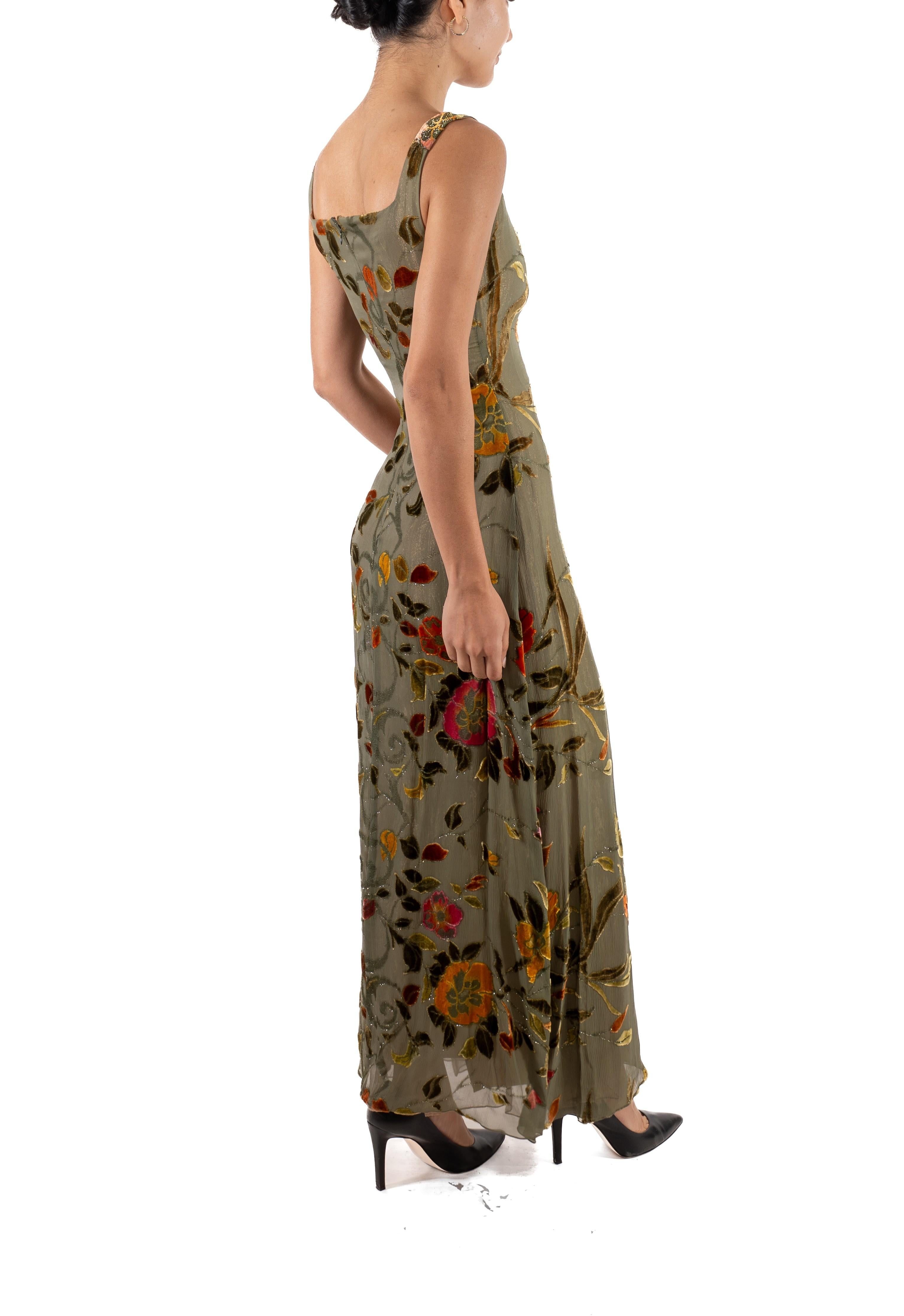 1990S Metallic Floral Rayon & Silk Burnout Velvet Gown For Sale 4