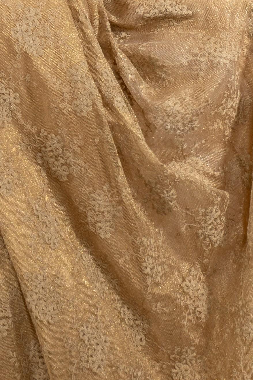 1990S Metallic Gold Silk Blend Lace Strapless Ball Gown For Sale 5