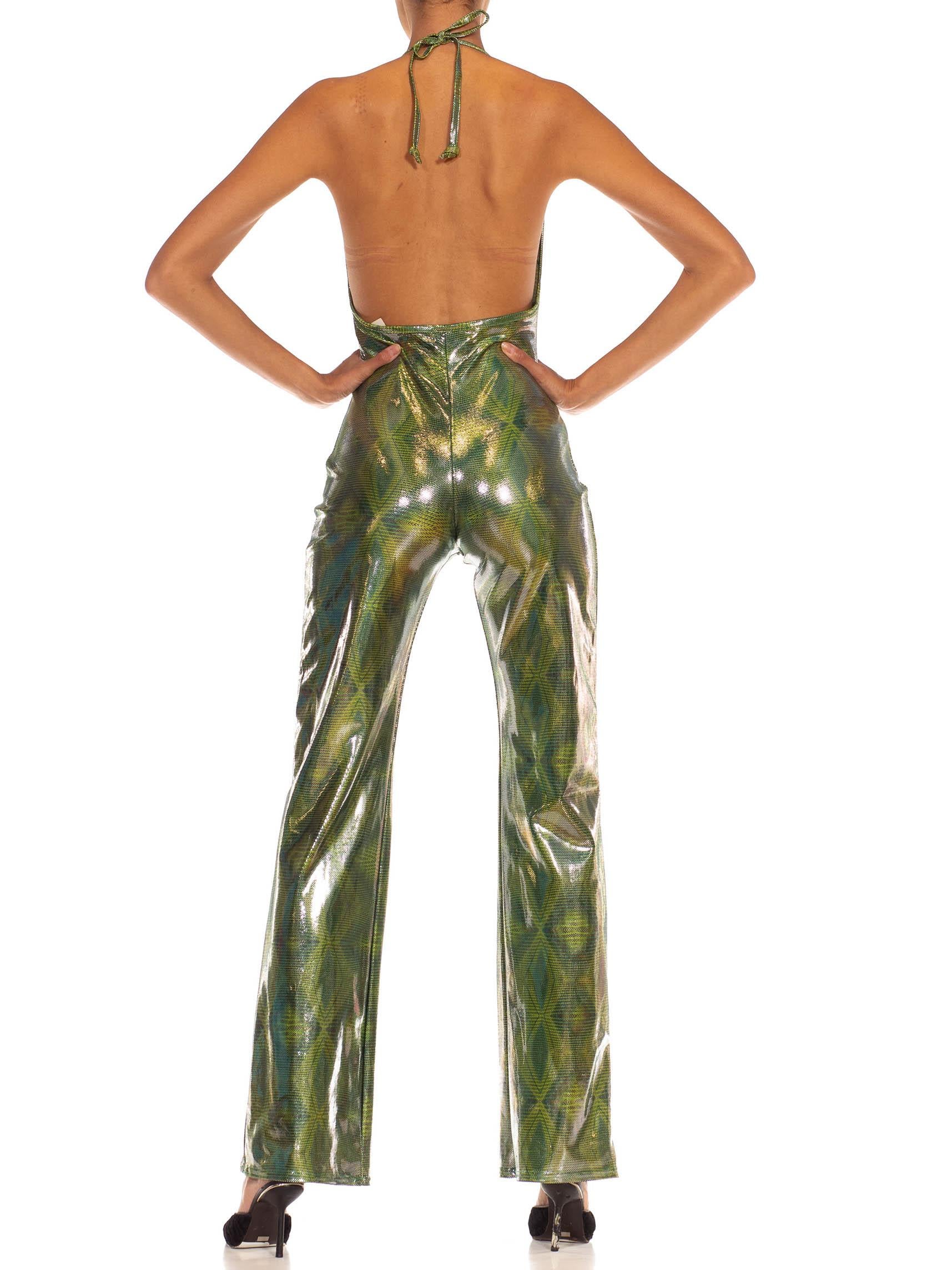 1990S Metallic Green Lycra/Nylon 4-Way Stretch Spandex Deadstock Jumpsuit In Excellent Condition In New York, NY