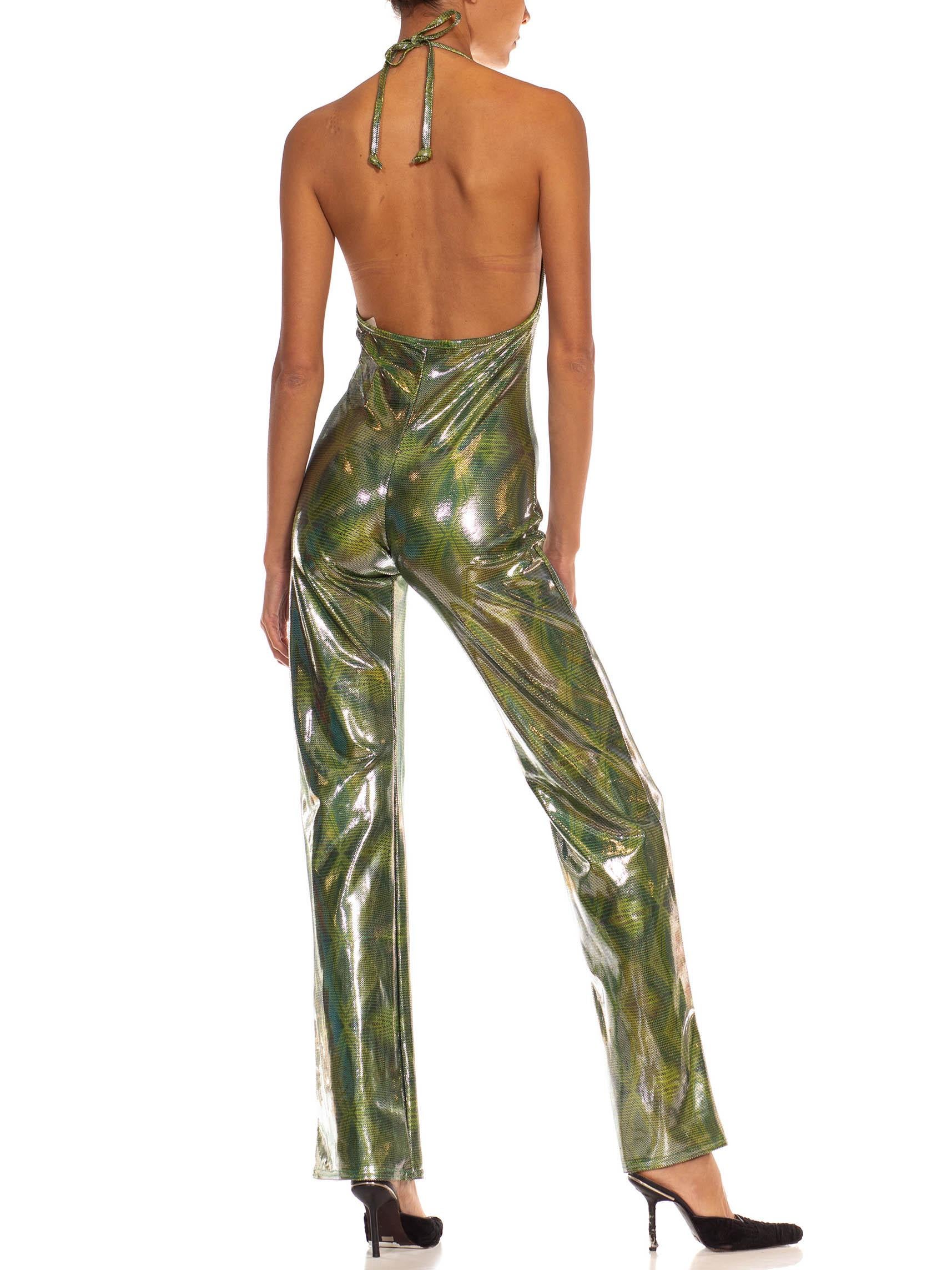 Women's 1990S Metallic Green Lycra/Nylon 4-Way Stretch Spandex Deadstock Jumpsuit