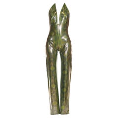Vintage 1990S Metallic Green Lycra/Nylon 4-Way Stretch Spandex Deadstock Jumpsuit
