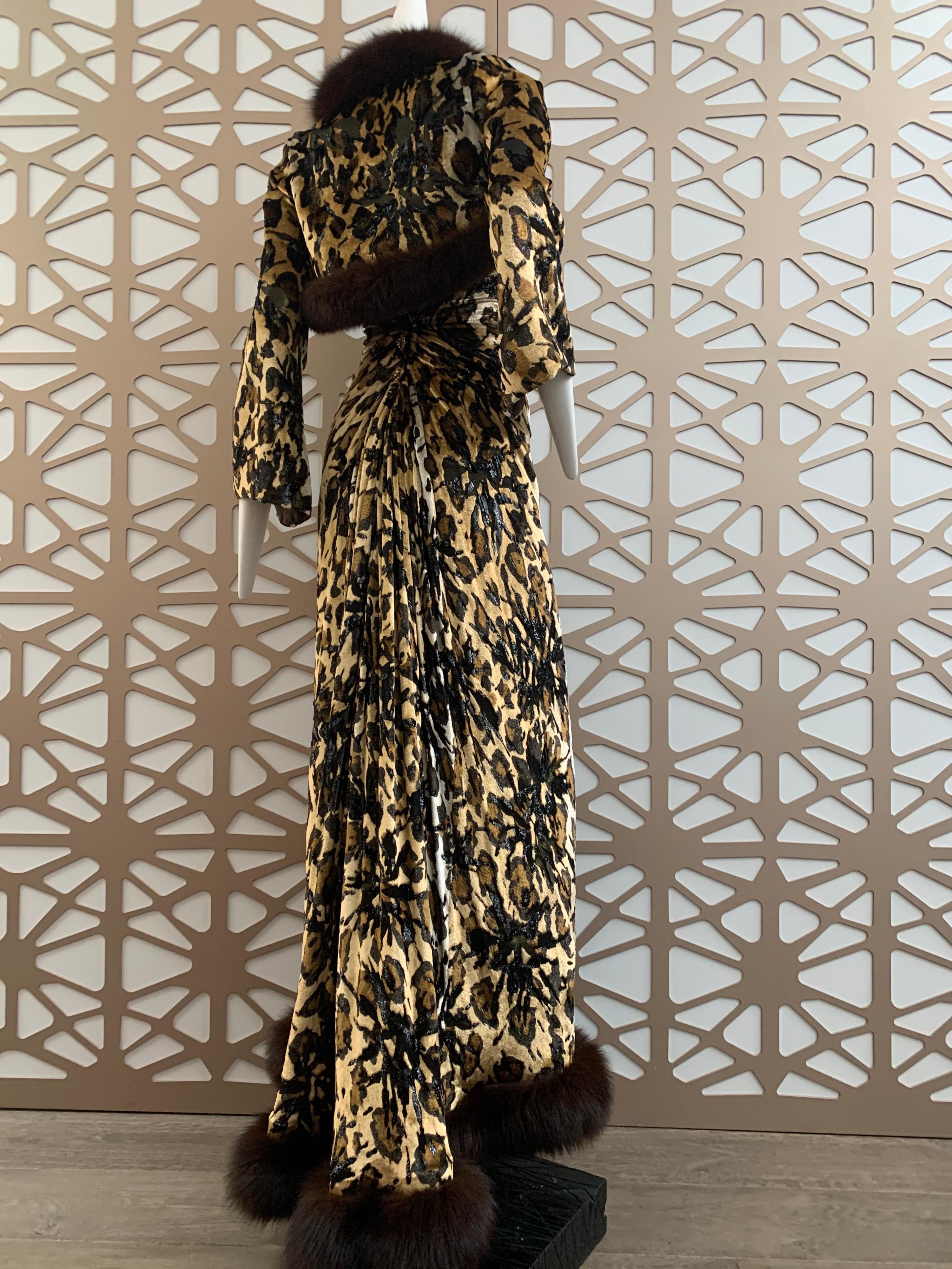 1990s Michael Casey Couture Leopard Burn-Out & Lame Velvet 2-Piece Evening Gown 4