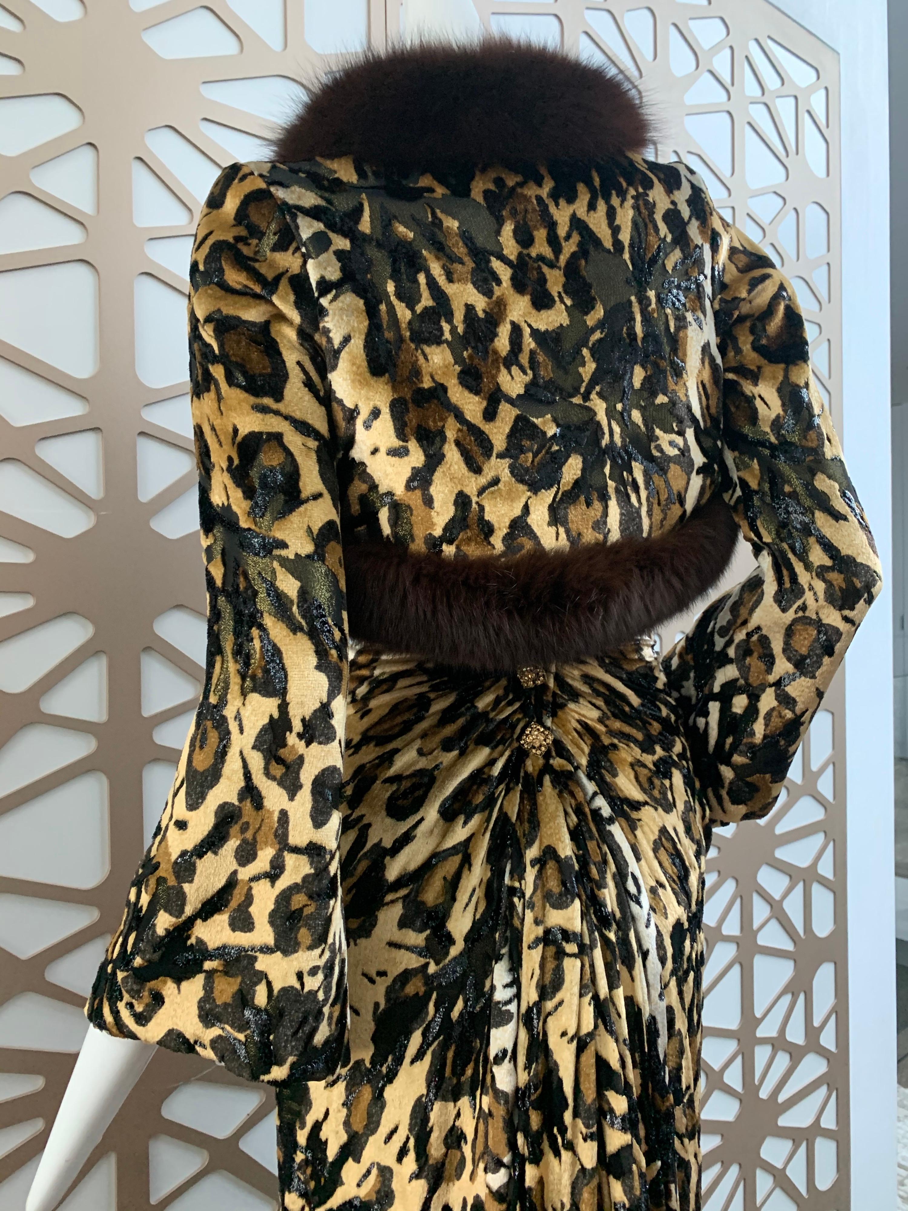 1990s Michael Casey Couture Leopard Burn-Out & Lame Velvet 2-Piece Evening Gown 5