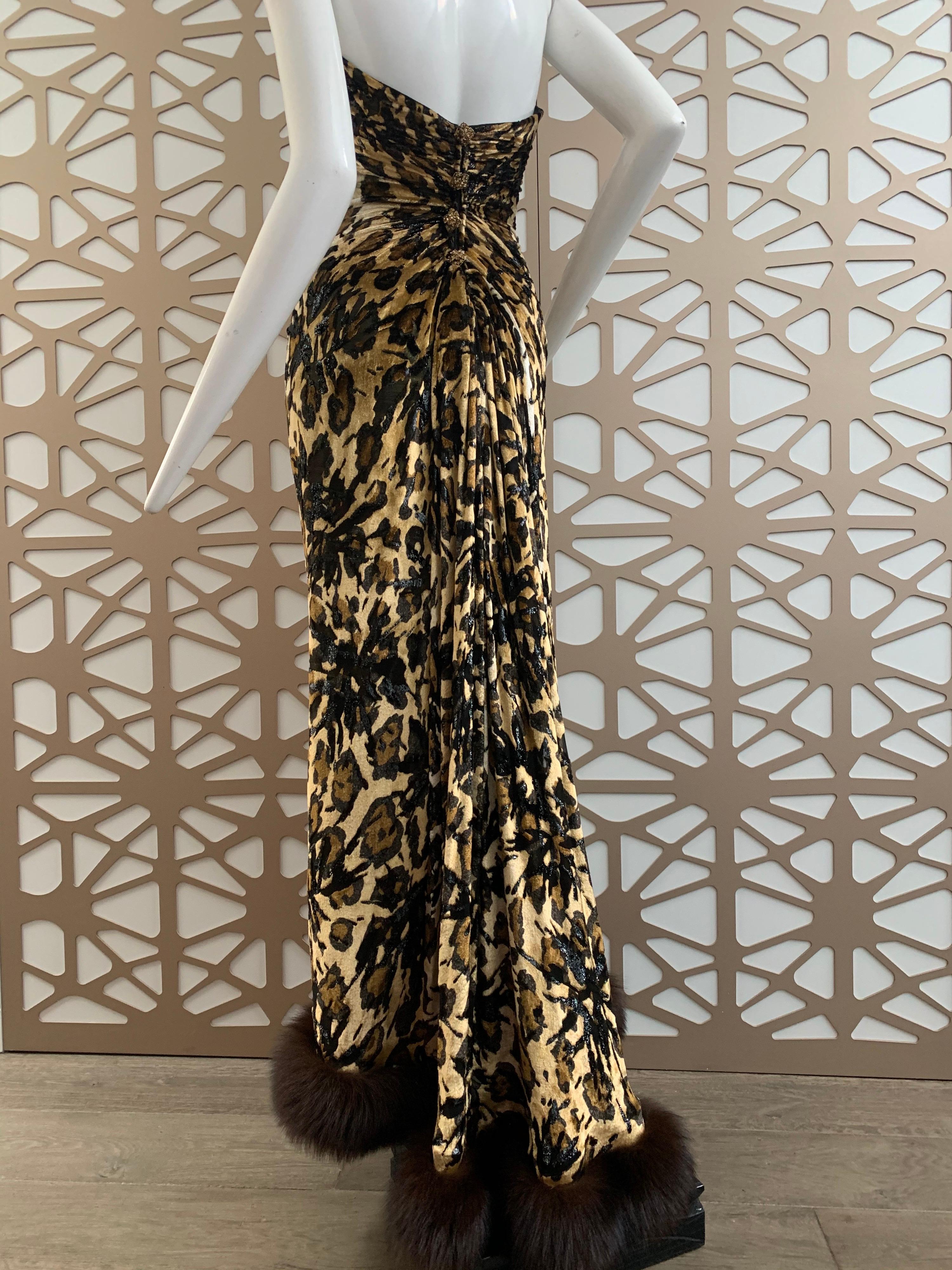 Black 1990s Michael Casey Couture Leopard Burn-Out & Lame Velvet 2-Piece Evening Gown