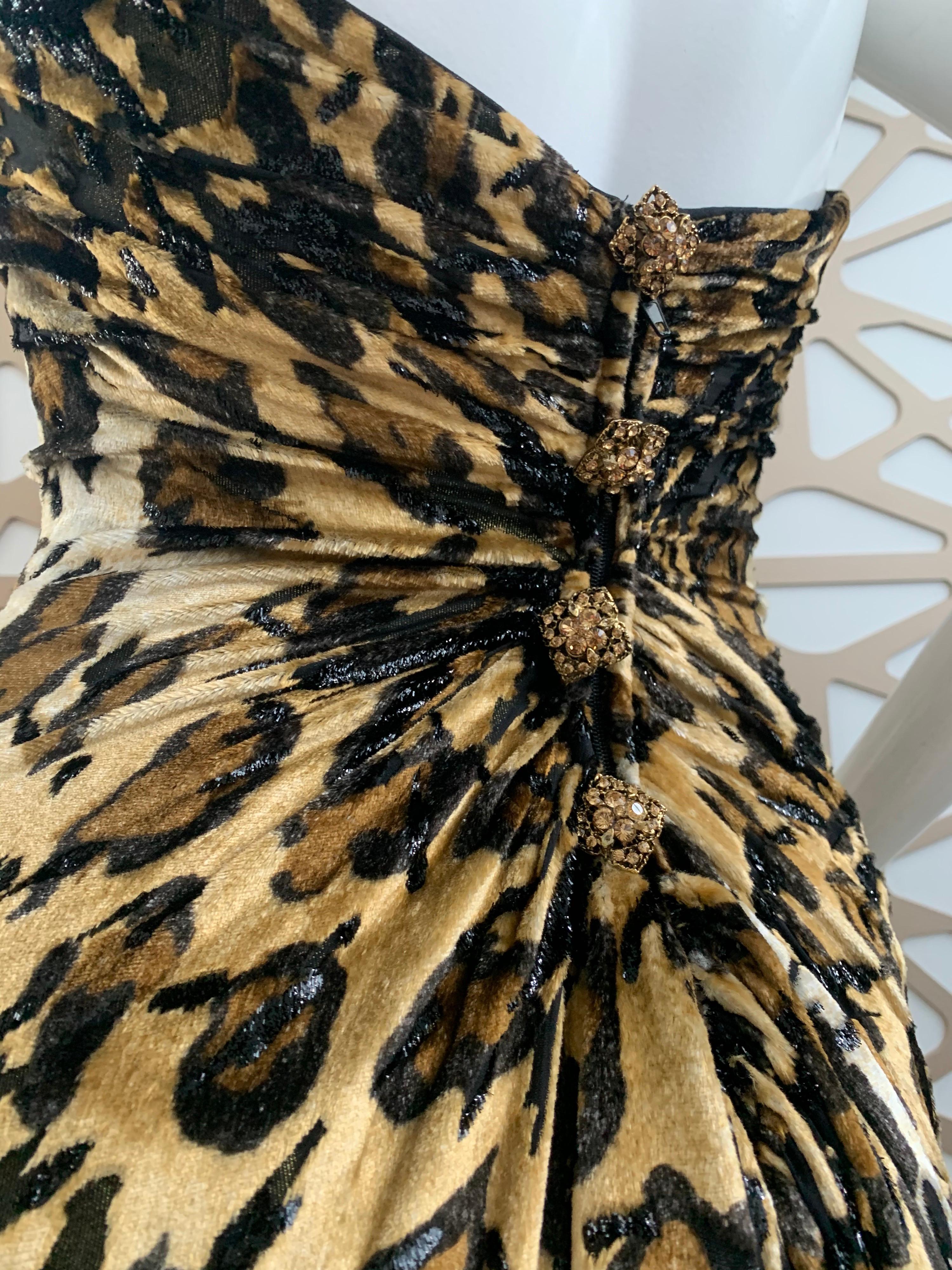 1990s Michael Casey Couture Leopard Burn-Out & Lame Velvet 2-Piece Evening Gown In Excellent Condition In Gresham, OR
