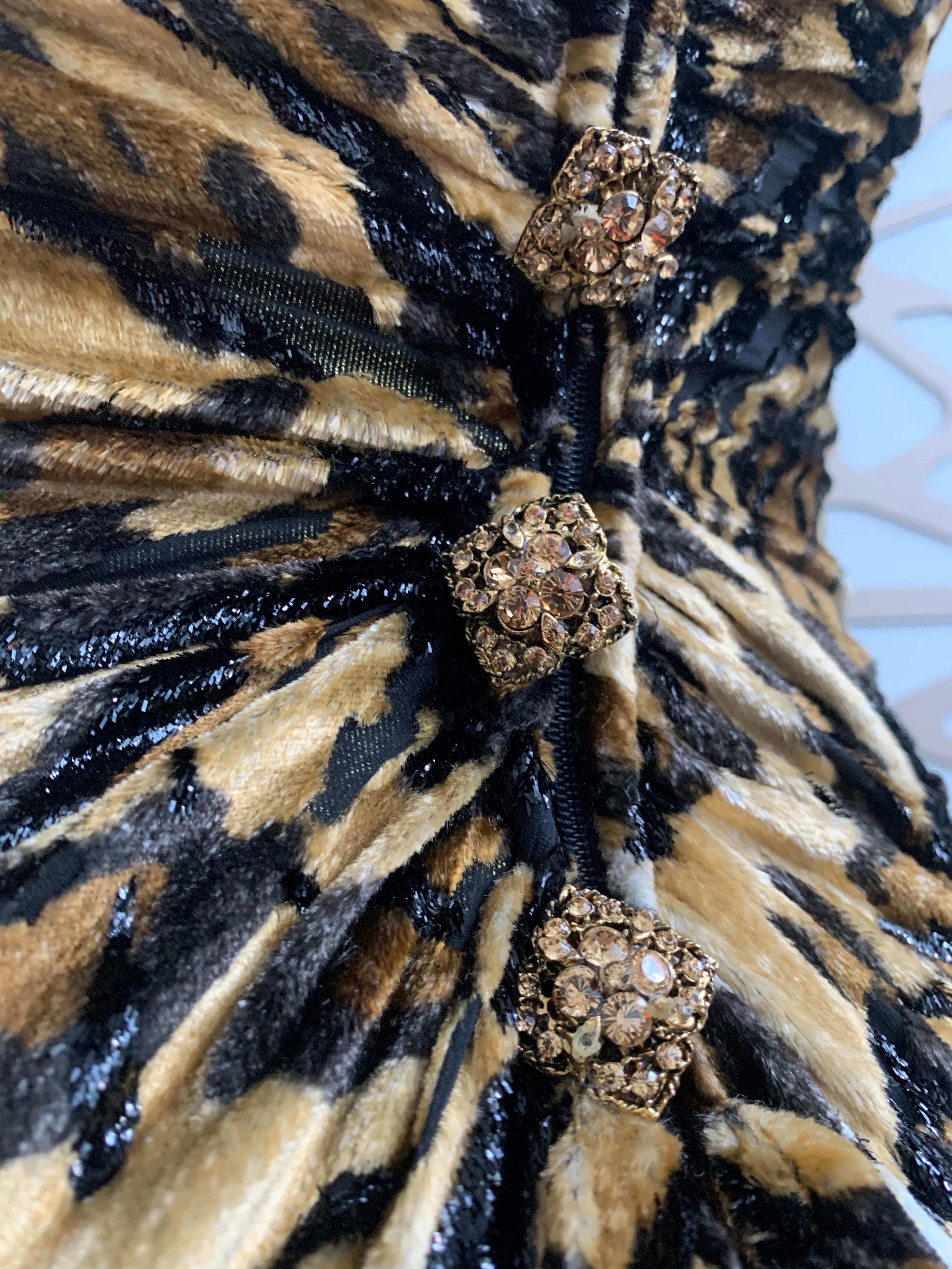 Women's 1990s Michael Casey Couture Leopard Burn-Out & Lame Velvet 2-Piece Evening Gown