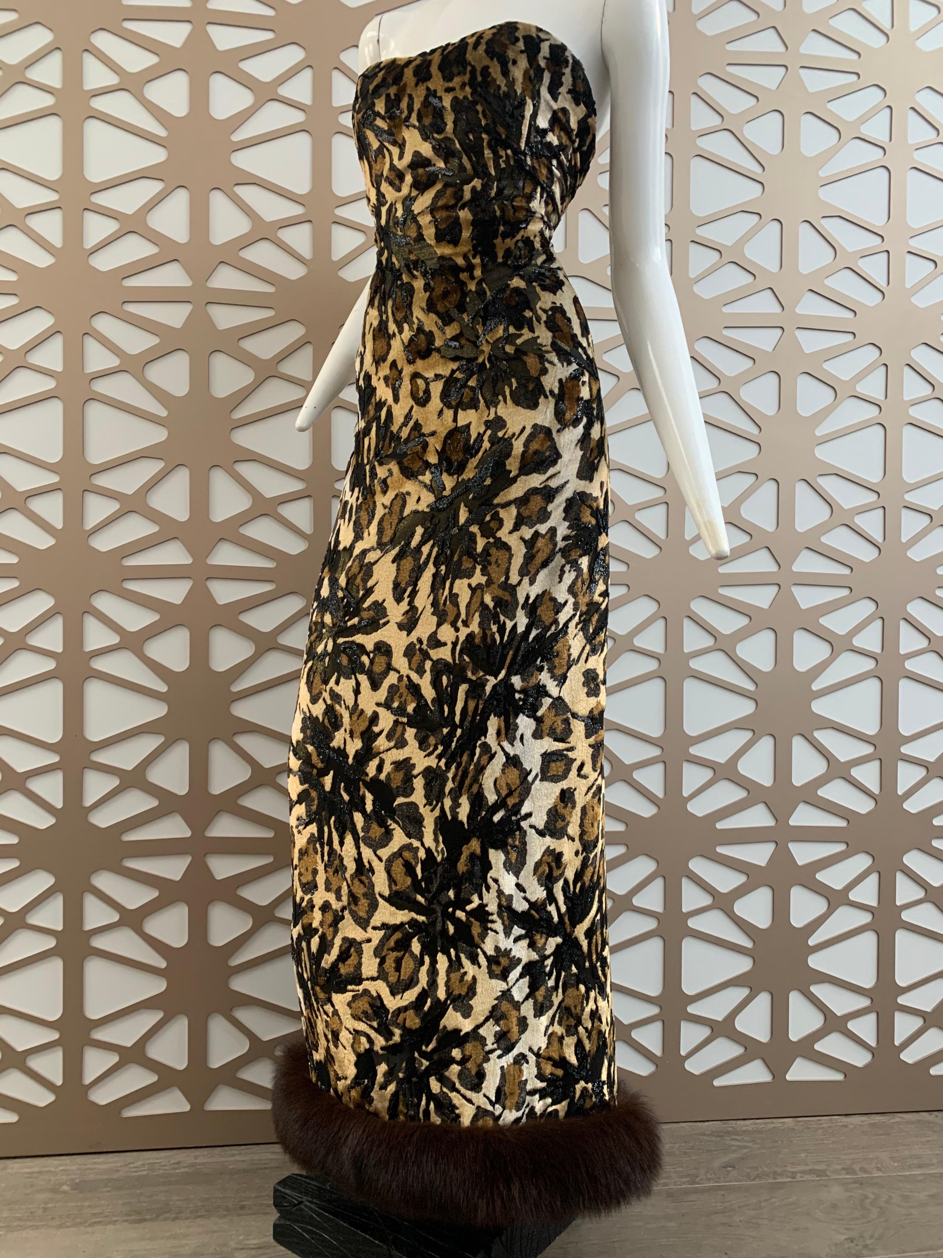 1990s Michael Casey Couture Leopard Burn-Out & Lame Velvet 2-Piece Evening Gown 1