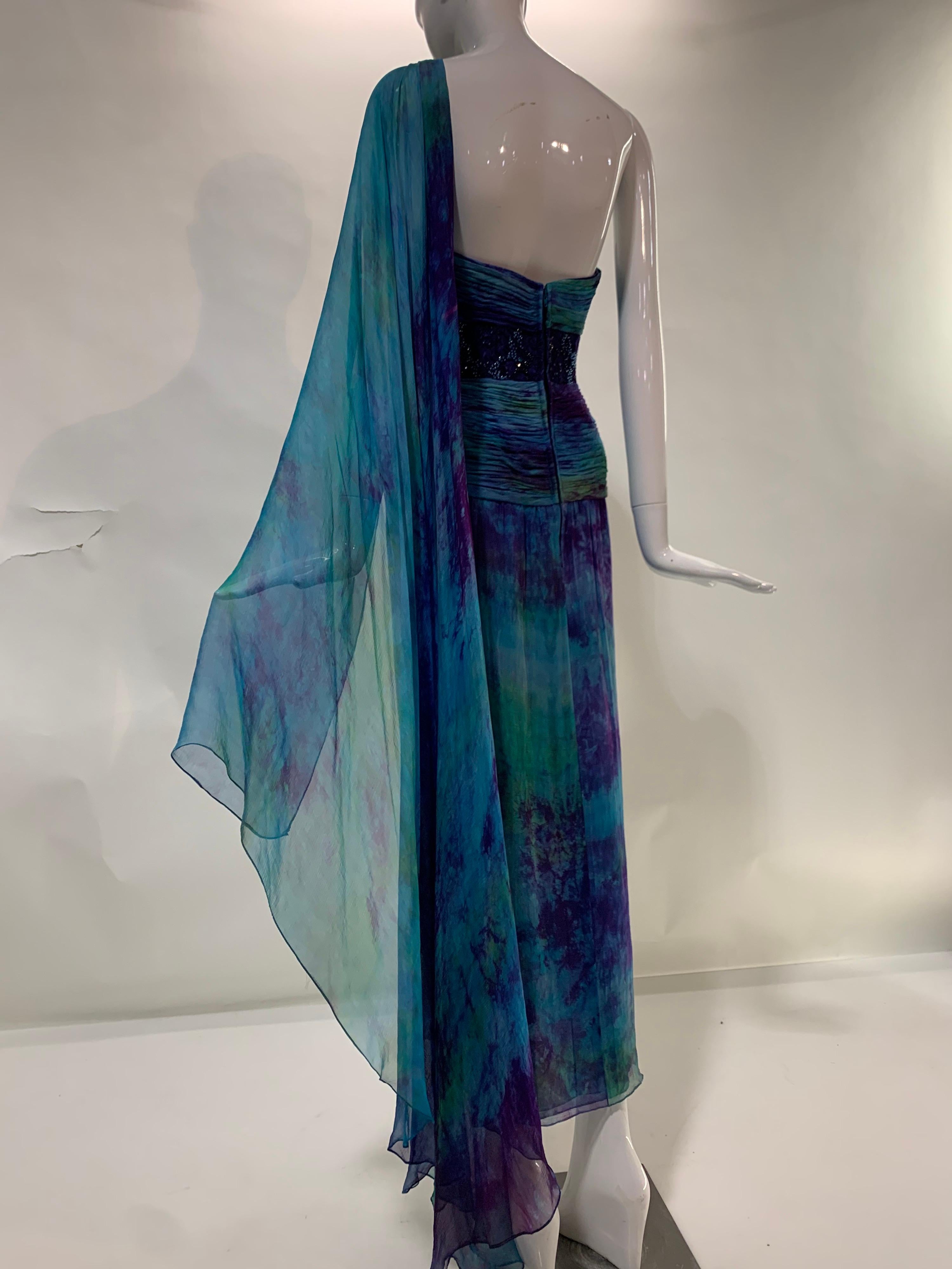 1990s Michael Casey Couture Silk Chiffon Tie-Dyed & Beaded Goddess Gown Archival For Sale 6