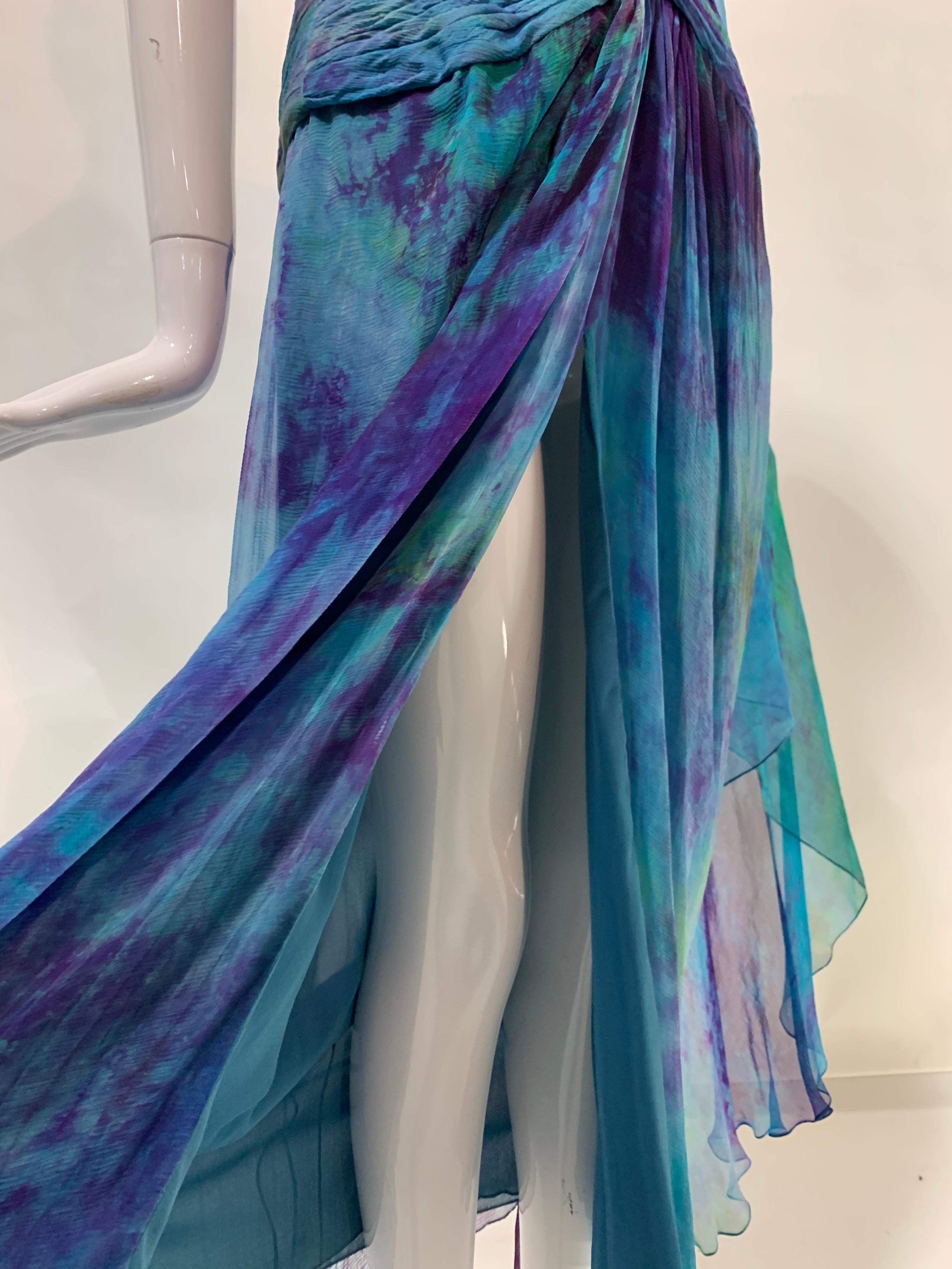 1990s Michael Casey Couture Silk Chiffon Tie-Dyed & Beaded Goddess Gown Archival For Sale 3