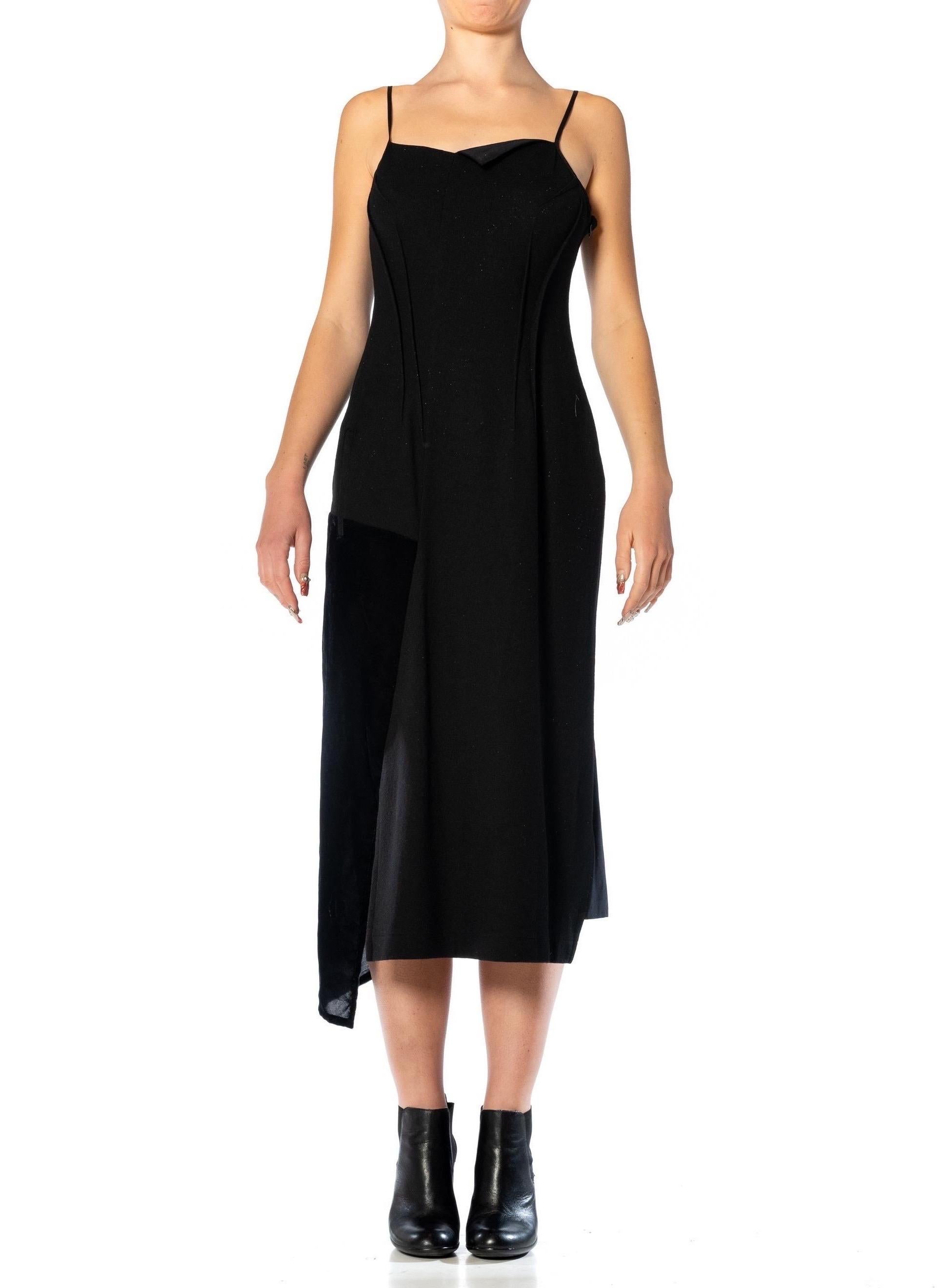 1990S MICHIKO Y’S Black Wool Jersey Dress With Velvet Panel In Excellent Condition For Sale In New York, NY