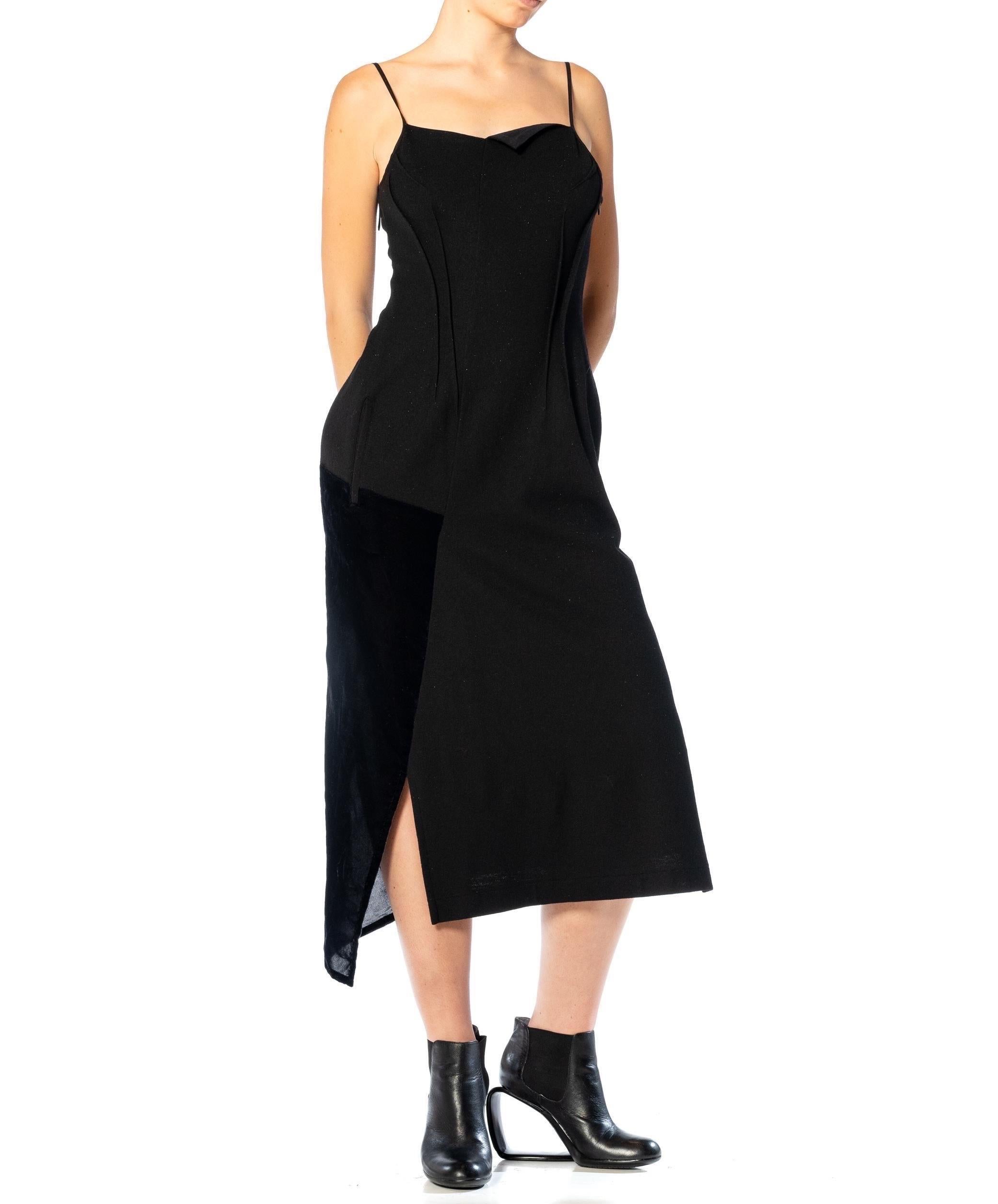 1990S MICHIKO Y’S Black Wool Jersey Dress With Velvet Panel For Sale 2