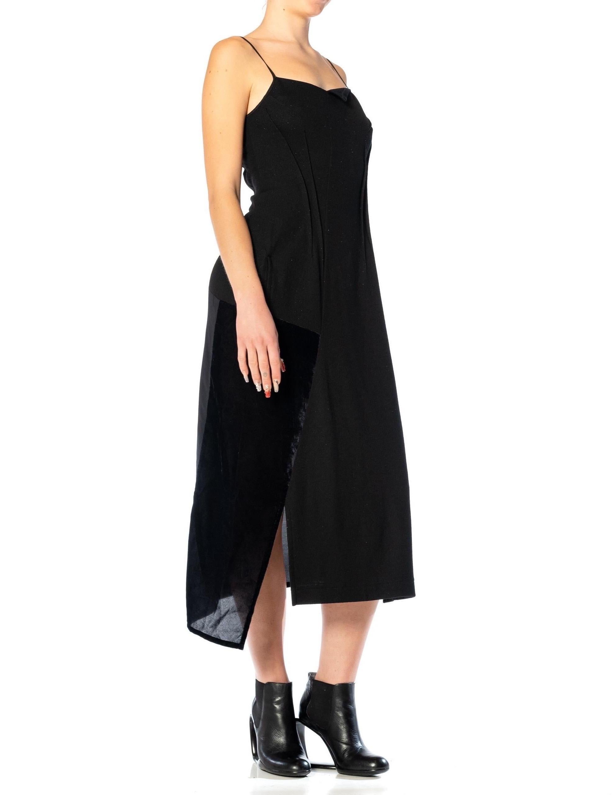 1990S MICHIKO Y’S Black Wool Jersey Dress With Velvet Panel For Sale 4