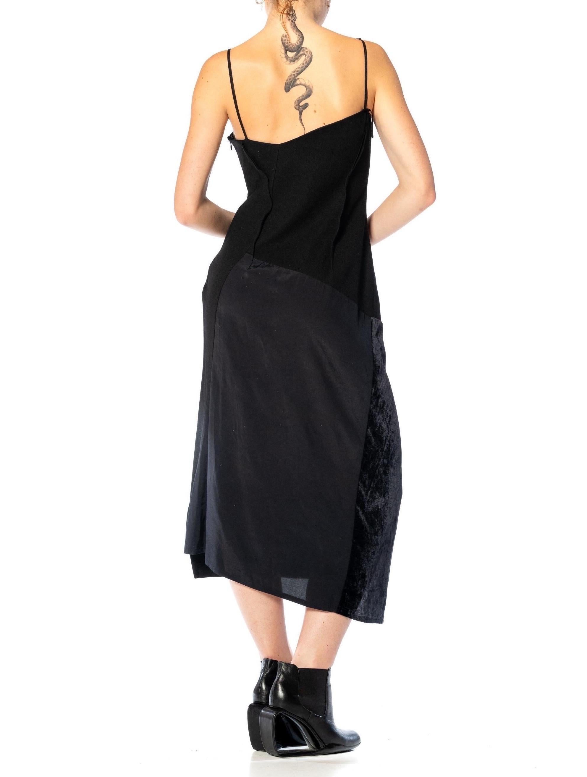 1990S MICHIKO Y’S Black Wool Jersey Dress With Velvet Panel For Sale 6
