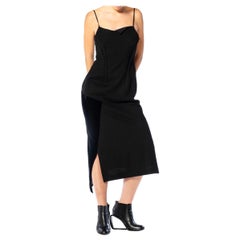 1990S MICHIKO Y'S Schwarzes Kleid aus Wolljersey mit Samtbesatz