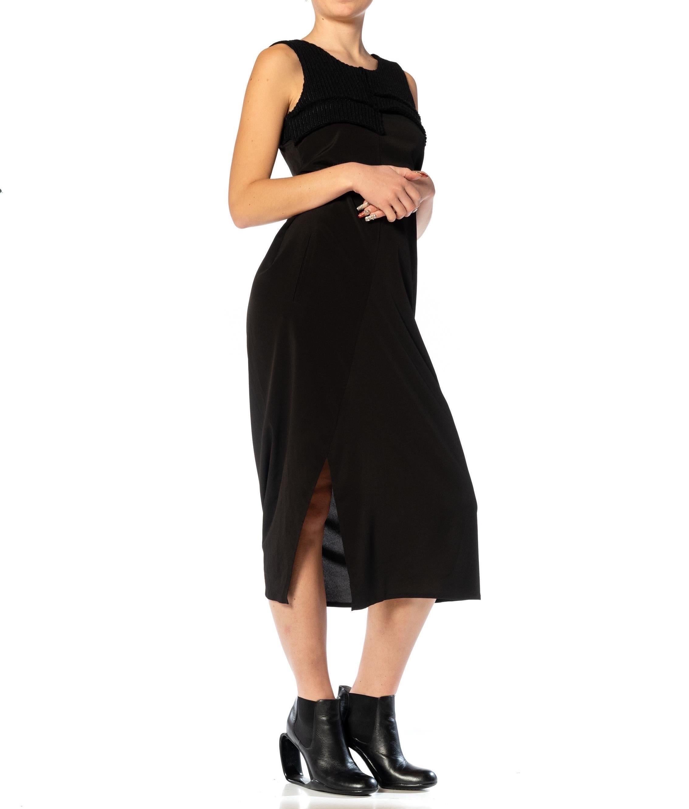 1990S MICHIKO Y'S Schwarzes Kleid aus Wolle und Viskose mit gestricktem Mieder im Angebot 8