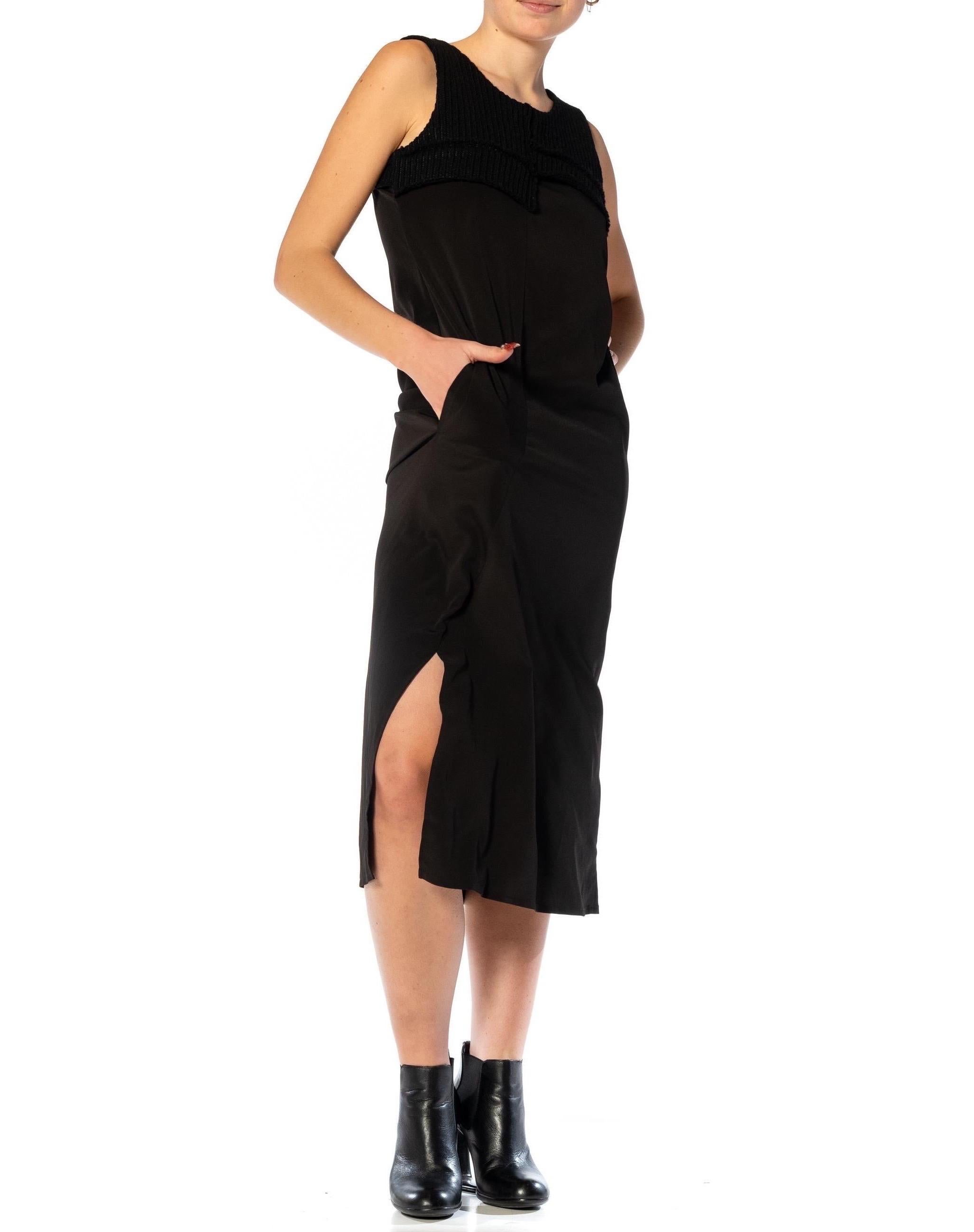 1990S MICHIKO Y'S Schwarzes Kleid aus Wolle und Viskose mit gestricktem Mieder im Angebot 11