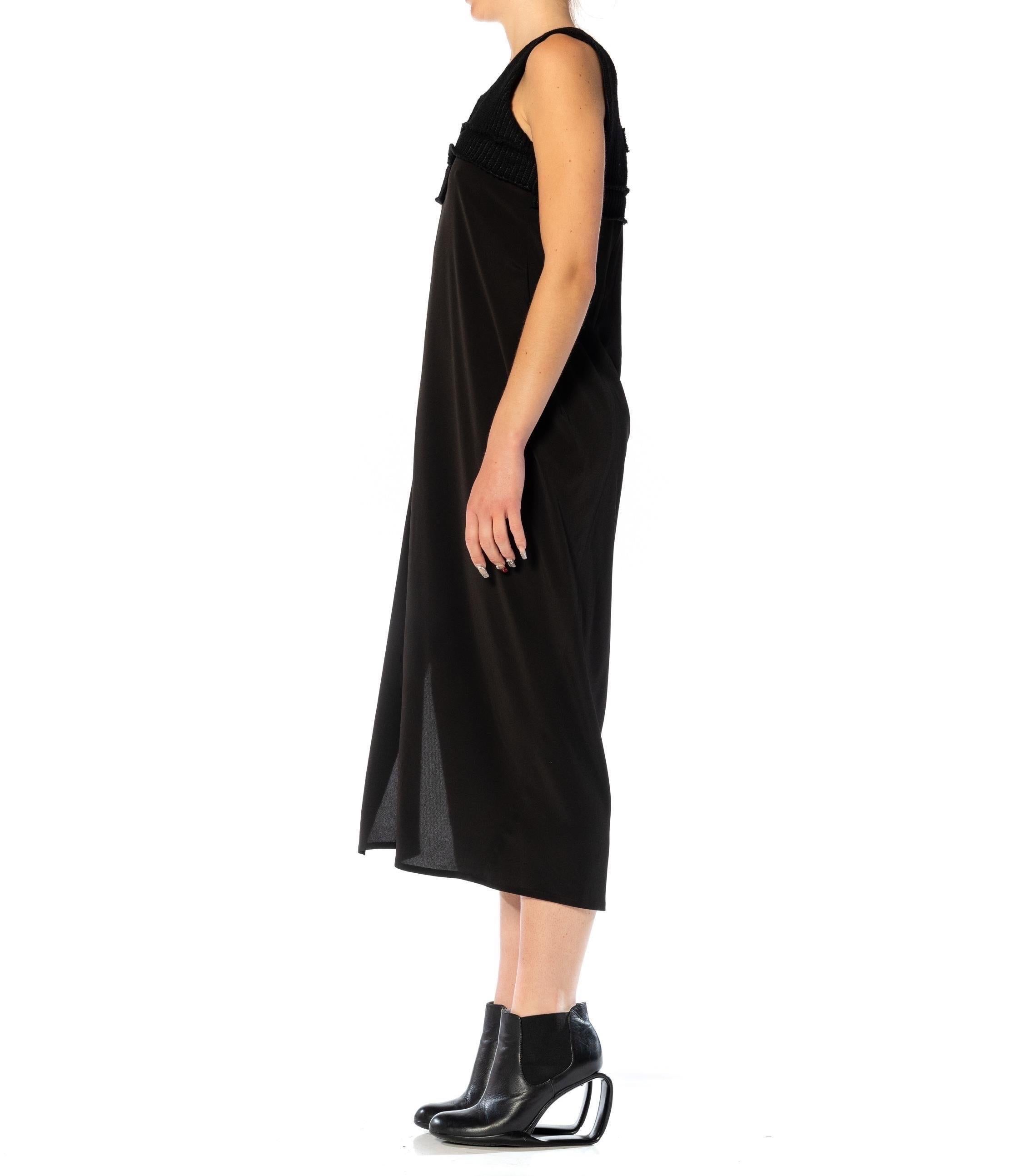 1990S MICHIKO Y'S Schwarzes Kleid aus Wolle und Viskose mit gestricktem Mieder im Angebot 16