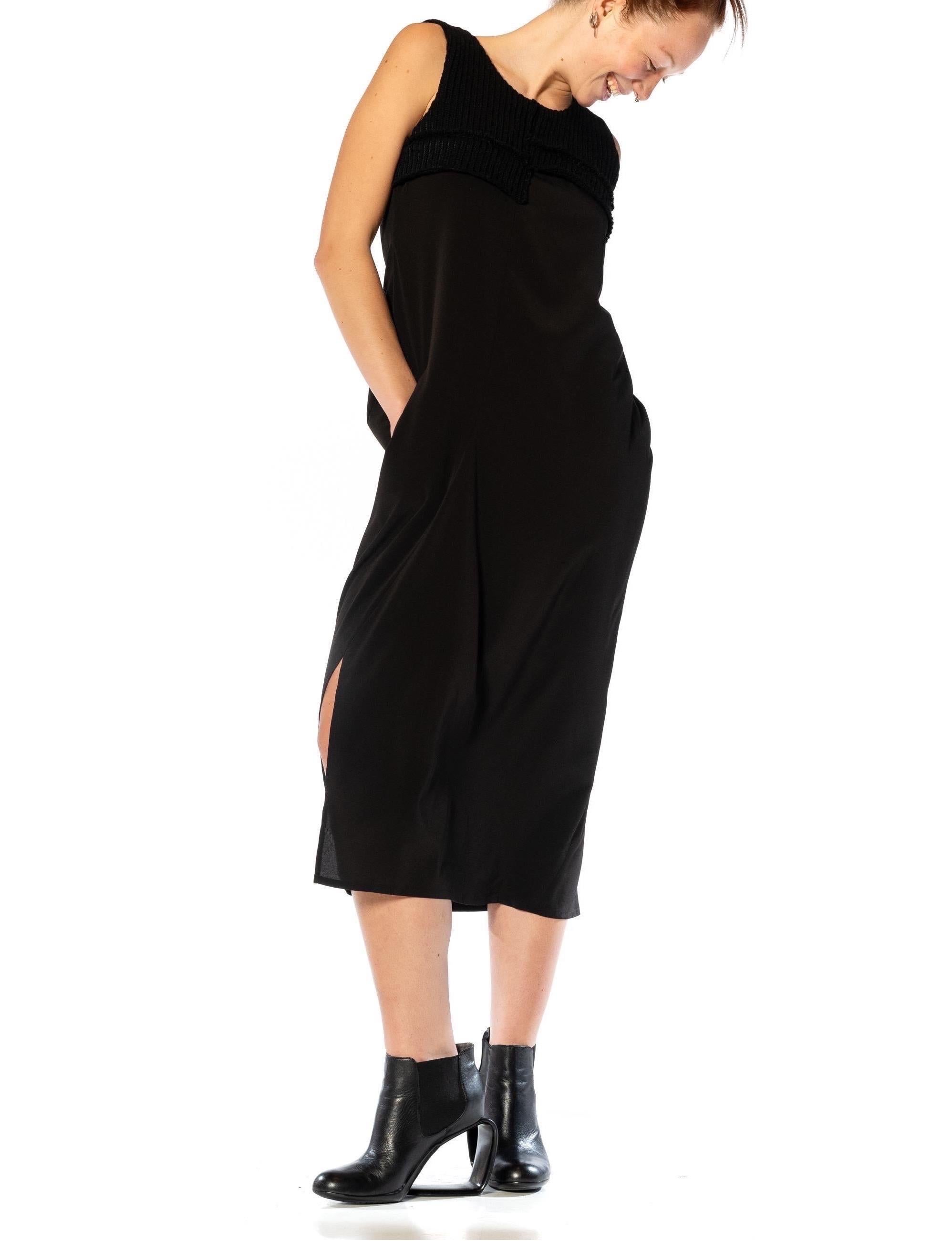 1990S MICHIKO Y'S Schwarzes Kleid aus Wolle und Viskose mit gestricktem Mieder im Zustand „Hervorragend“ im Angebot in New York, NY