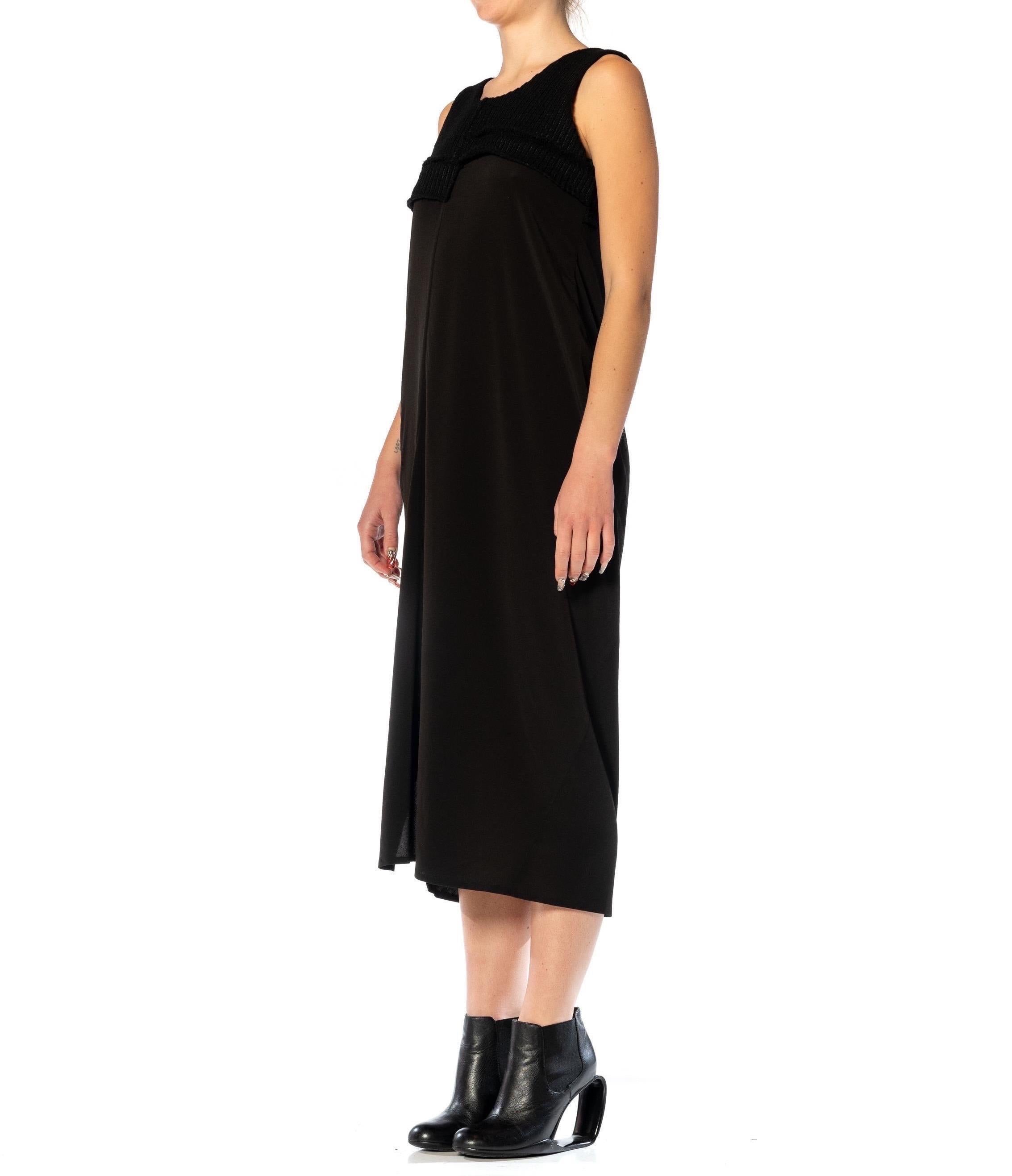 1990S MICHIKO Y'S Schwarzes Kleid aus Wolle und Viskose mit gestricktem Mieder im Angebot 17