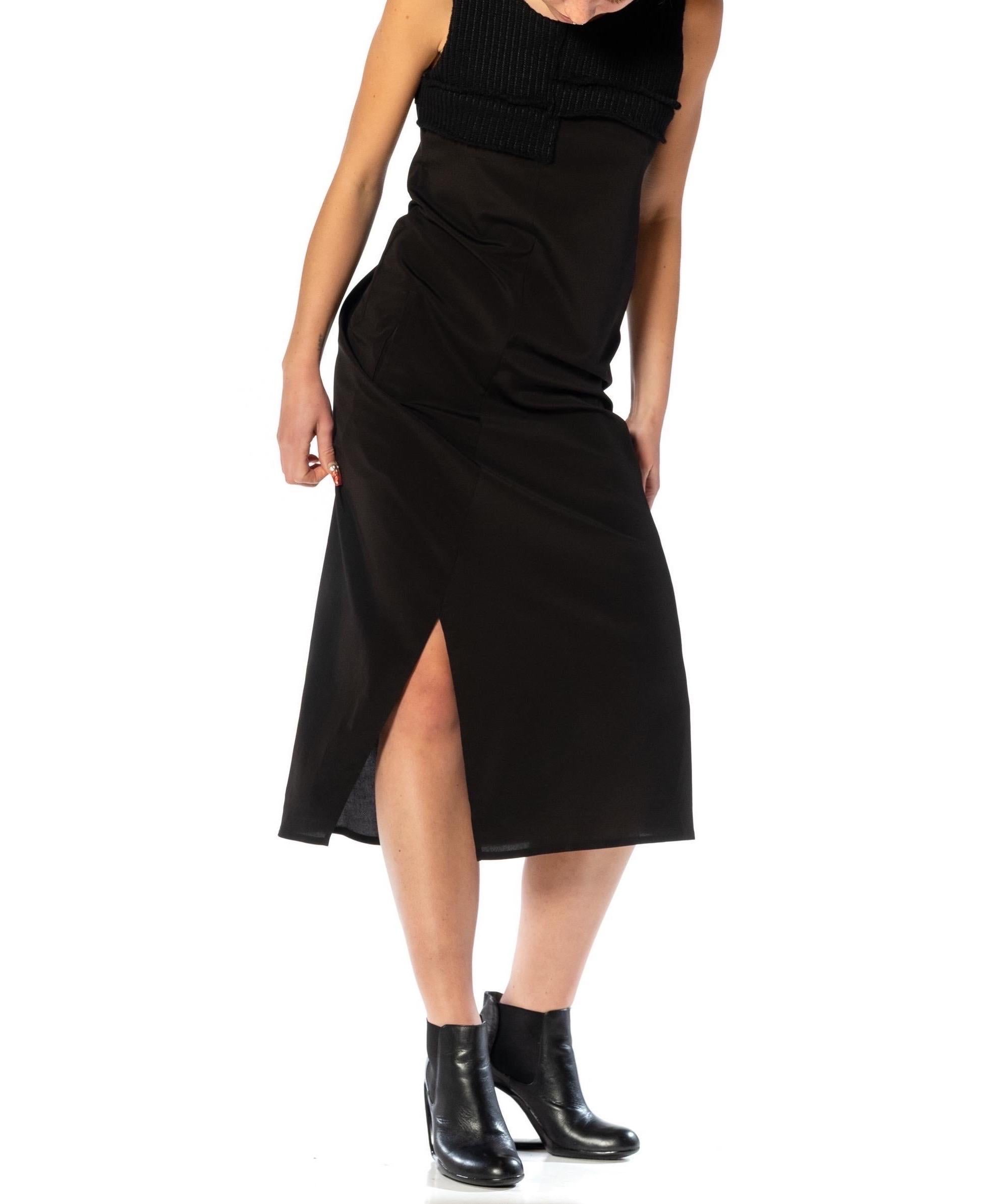 1990S MICHIKO Y'S Schwarzes Kleid aus Wolle und Viskose mit gestricktem Mieder Damen im Angebot