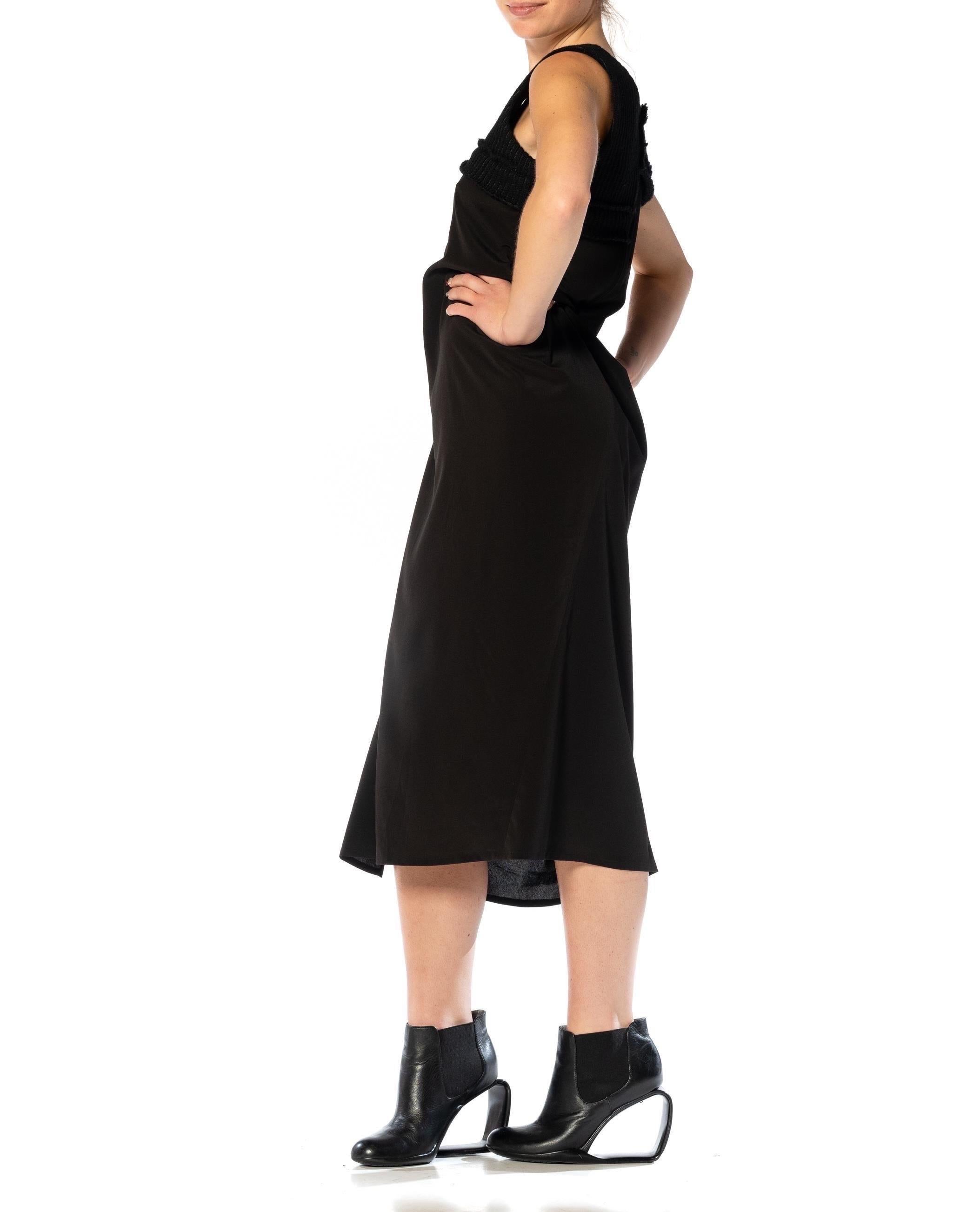 1990S MICHIKO Y'S Schwarzes Kleid aus Wolle und Viskose mit gestricktem Mieder im Angebot 5