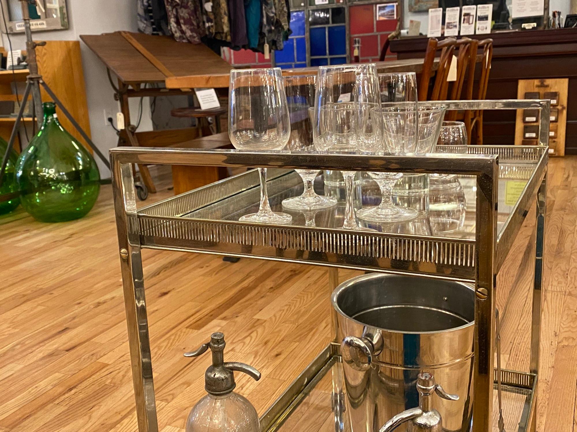 1990s Mid-Century Modern Bar Cart from Belgium, Nickel-Plated with Glass Shelves 6