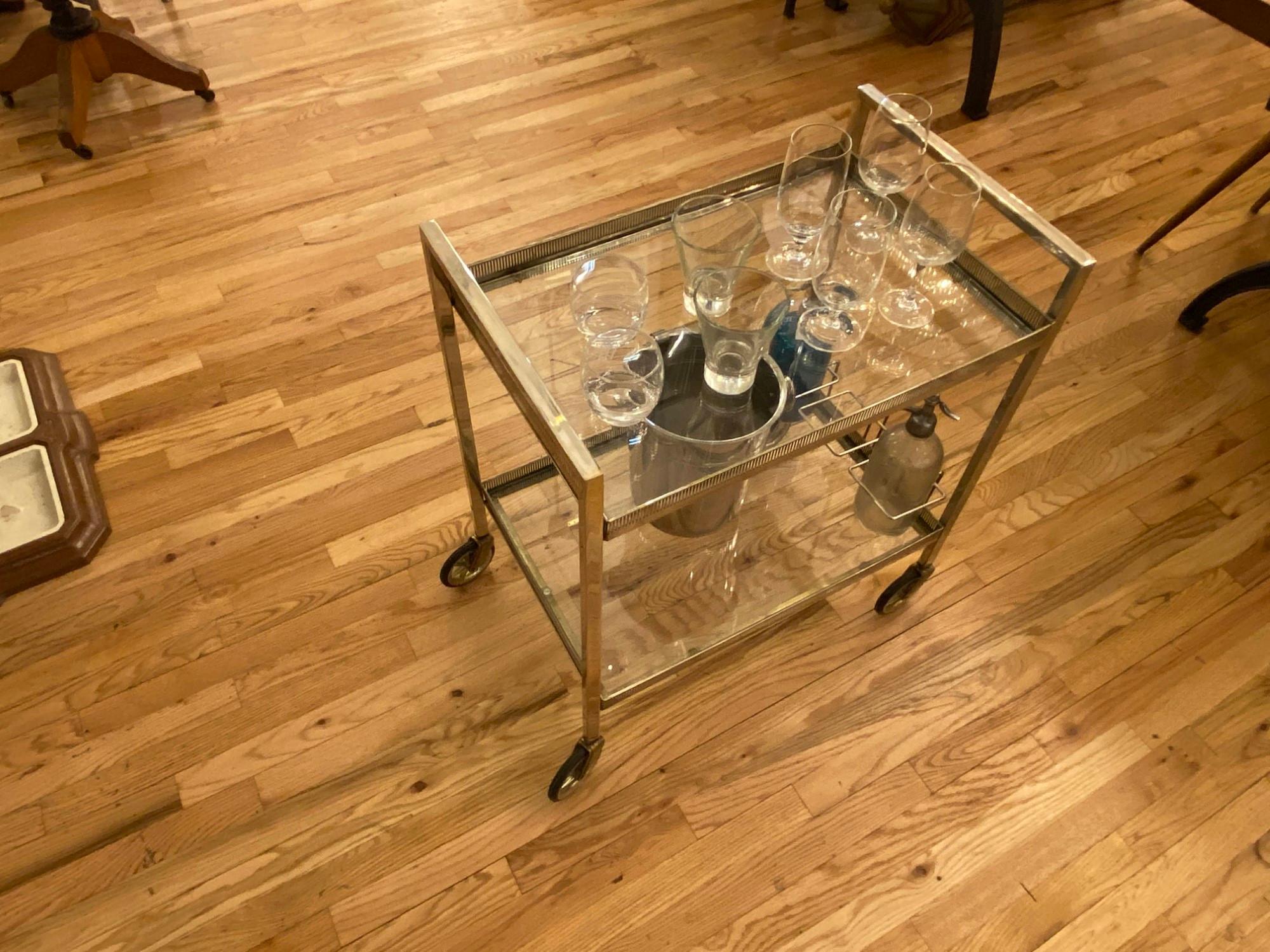1990s Mid-Century Modern Bar Cart from Belgium, Nickel-Plated with Glass Shelves 10