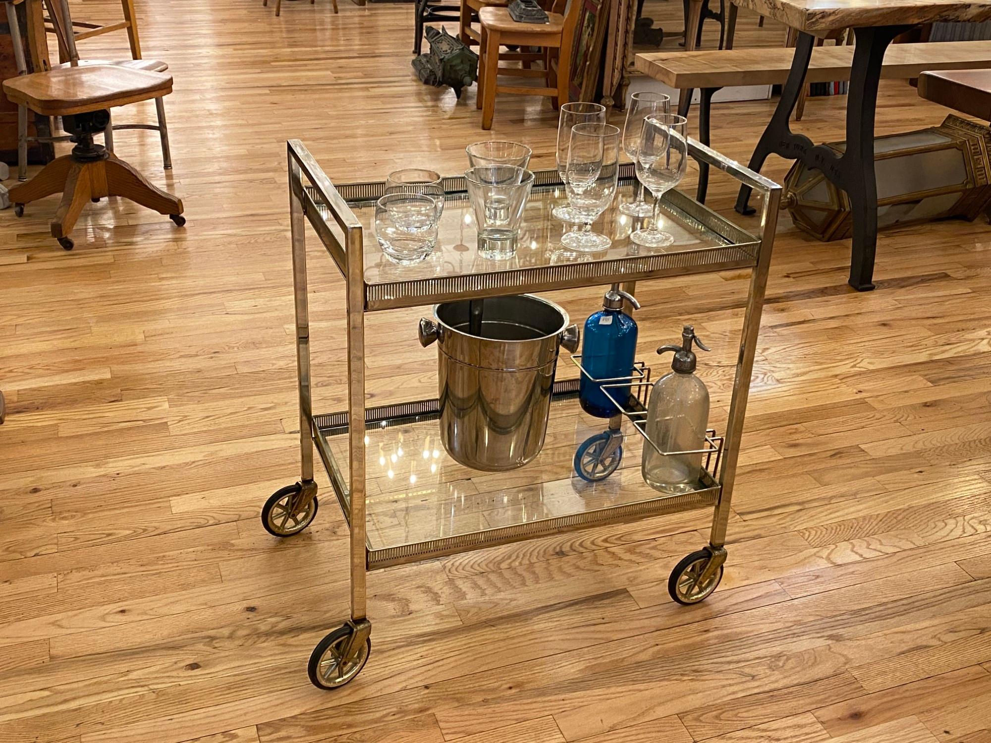 1990s Mid-Century Modern Bar Cart from Belgium, Nickel-Plated with Glass Shelves 1