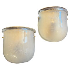 Two 1990s Mid-Century Modern Barovier Style Murano Glass and Brass Wall Sconces