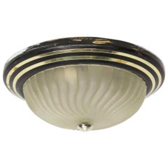 1990s Mid-Century Modern Steel and Glass Flushmount Light Fixture, Qty Available