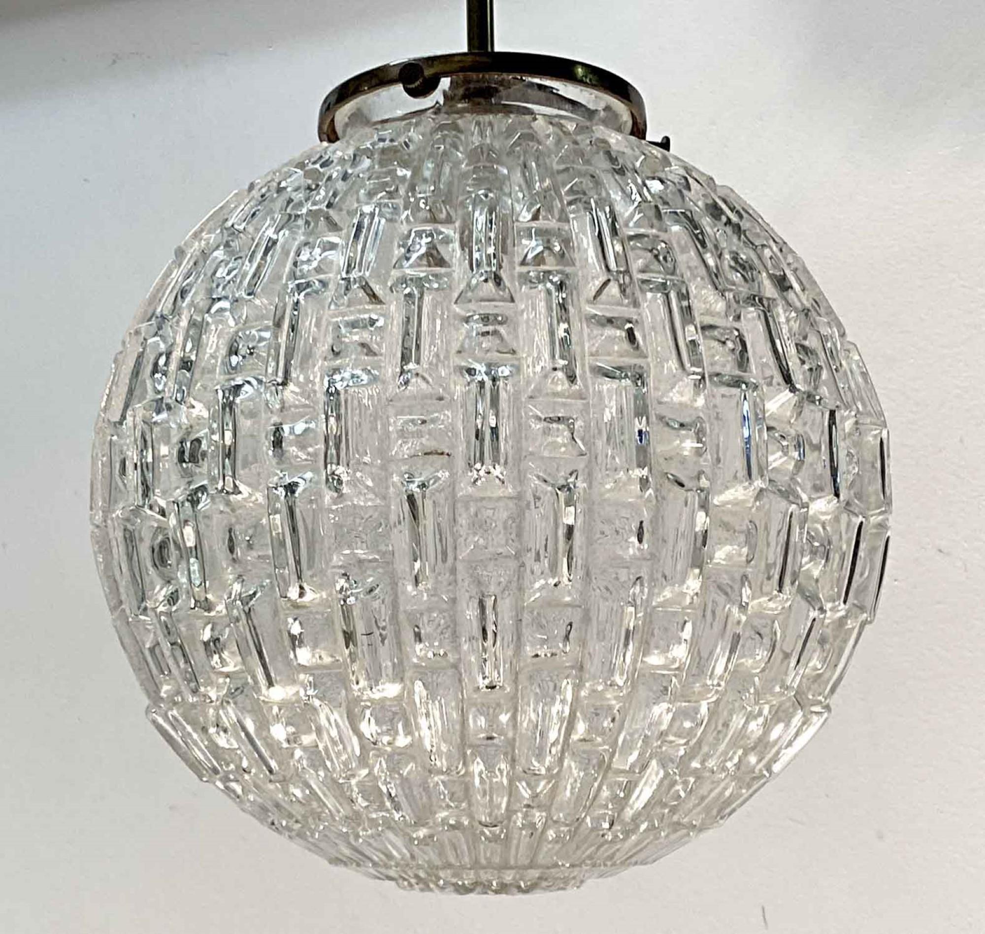 Late 20th Century 1990s Mid-Century Modern Textured Globe Pendant Light with Brass Hardware