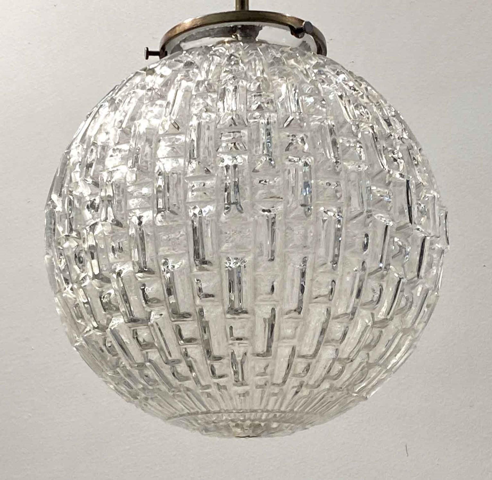 Glass 1990s Mid-Century Modern Textured Globe Pendant Light with Brass Hardware