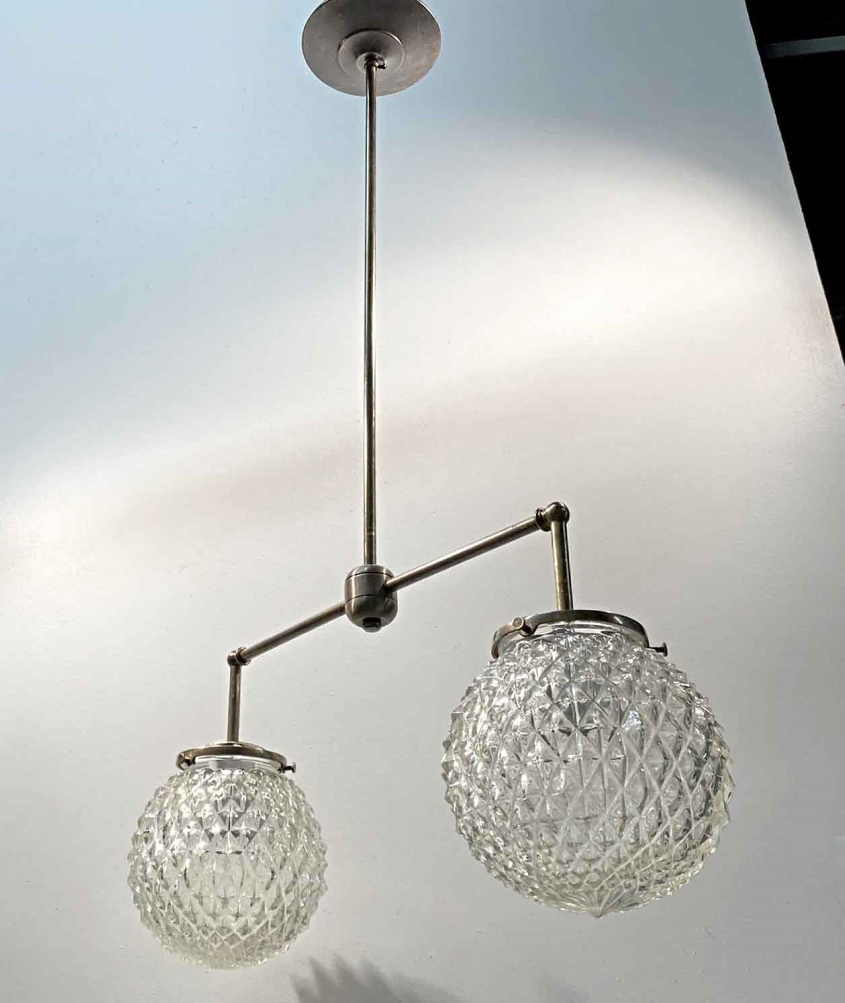 Glass 1990s Mid-Century Modern Textured Double Globe Pendant Light