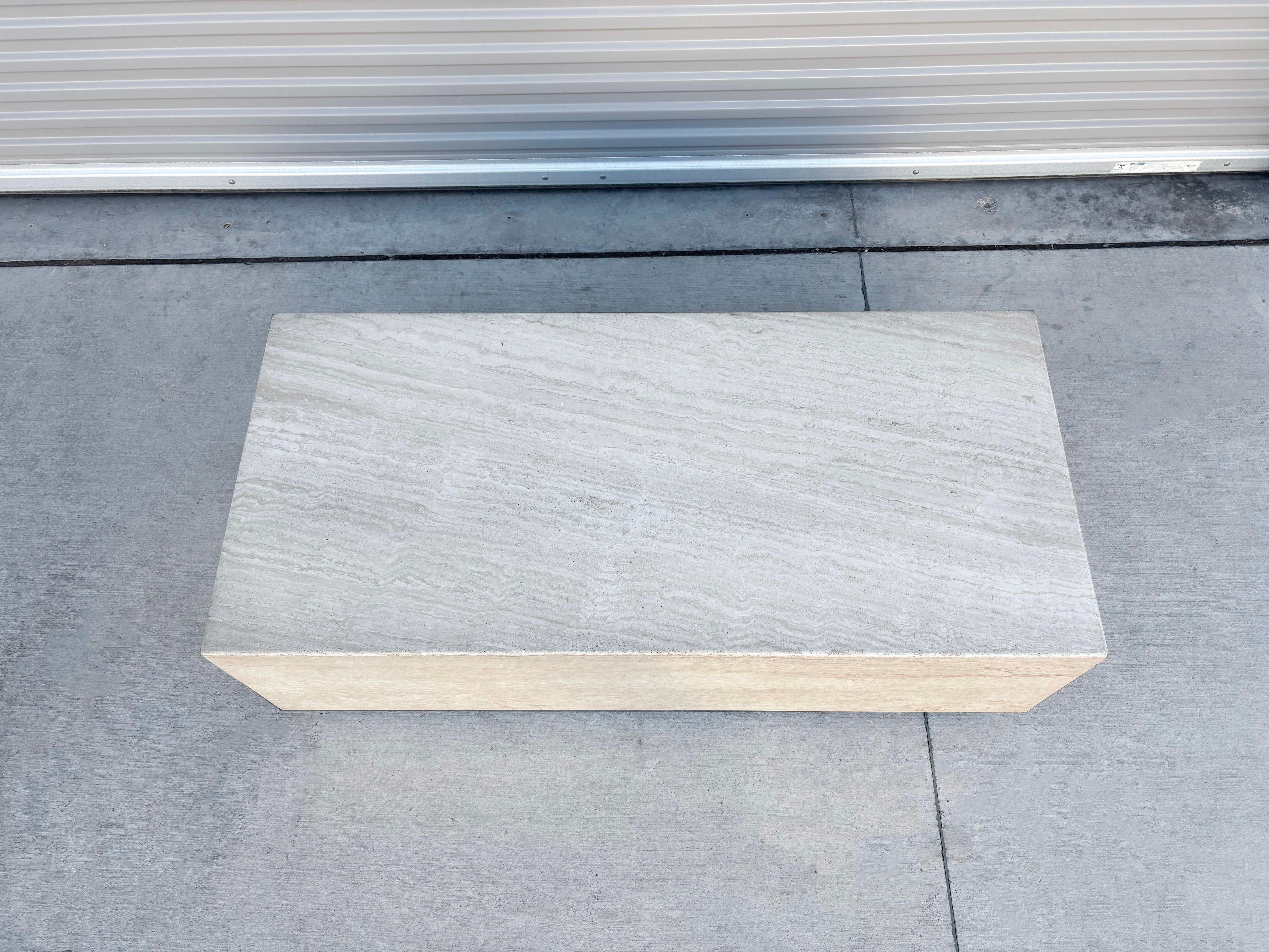 Mid-Century Modern 1990s Mid Century Rectangular Travertine and Chrome Coffee Table For Sale