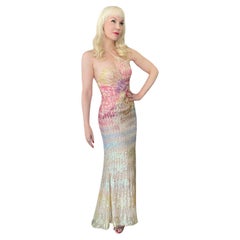 1990's Mike Benet Rainbow Sequin Silk Asymmetric Hourglass Versace-Like Gown