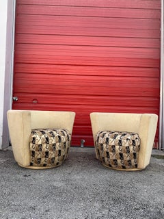 1990s Thayer Coggin Sculptural Abstract Barrel Swivel Chairs, Set of 2