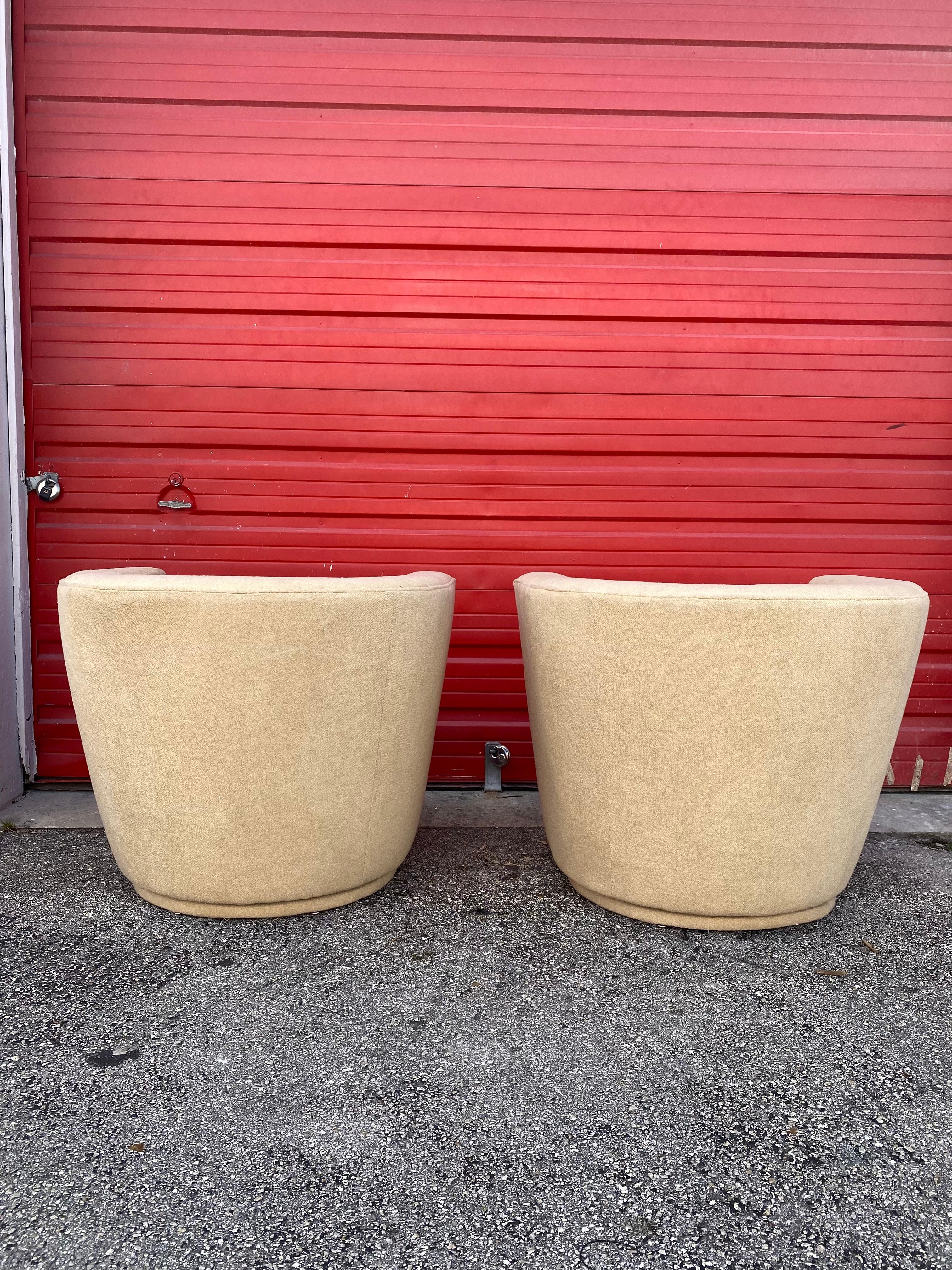 1990s Thayer Coggin Sculptural Abstract Barrel Swivel Chairs, Set of 2 In Good Condition For Sale In Fort Lauderdale, FL