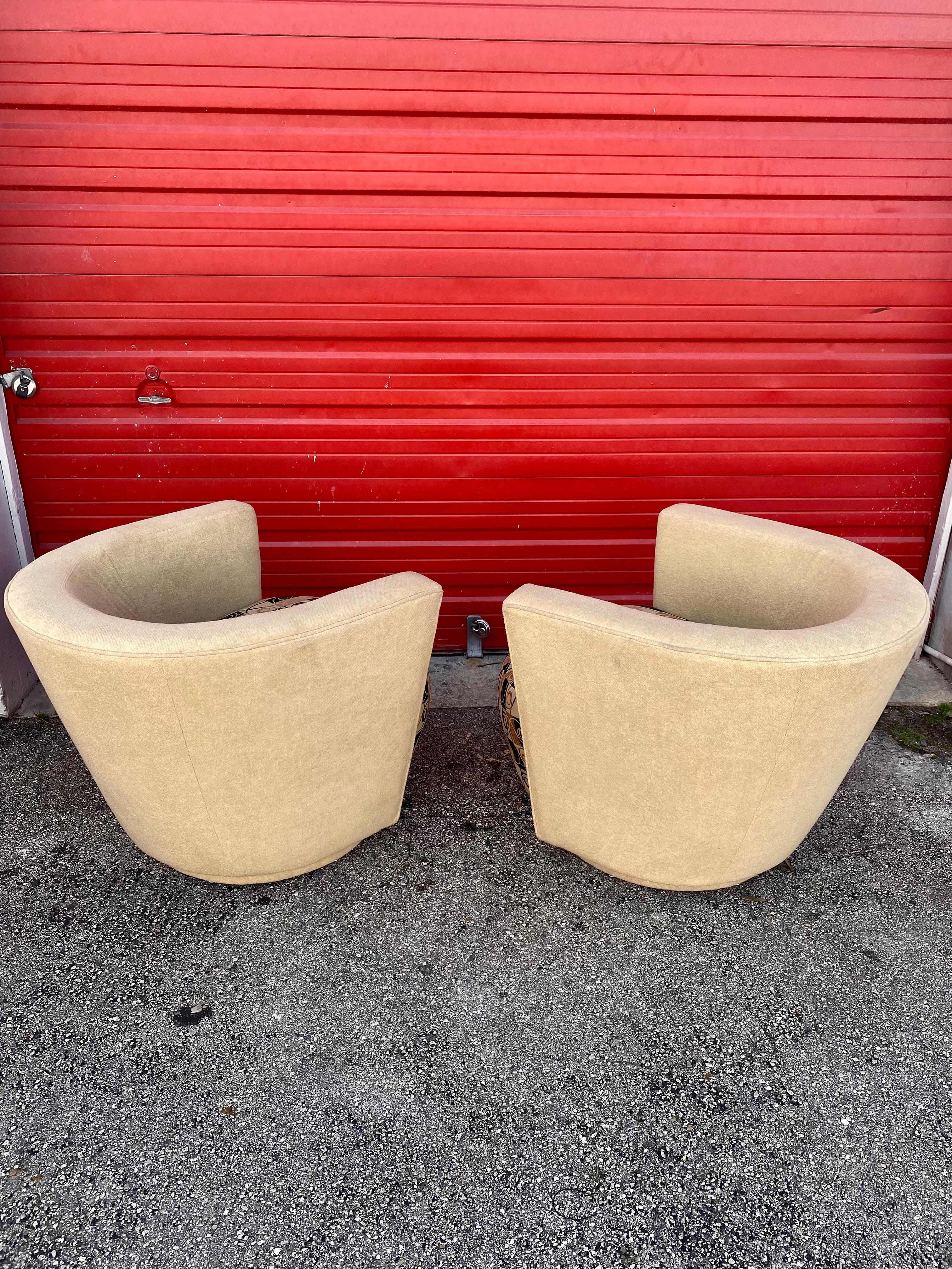 Late 20th Century 1990s Thayer Coggin Sculptural Abstract Barrel Swivel Chairs, Set of 2 For Sale