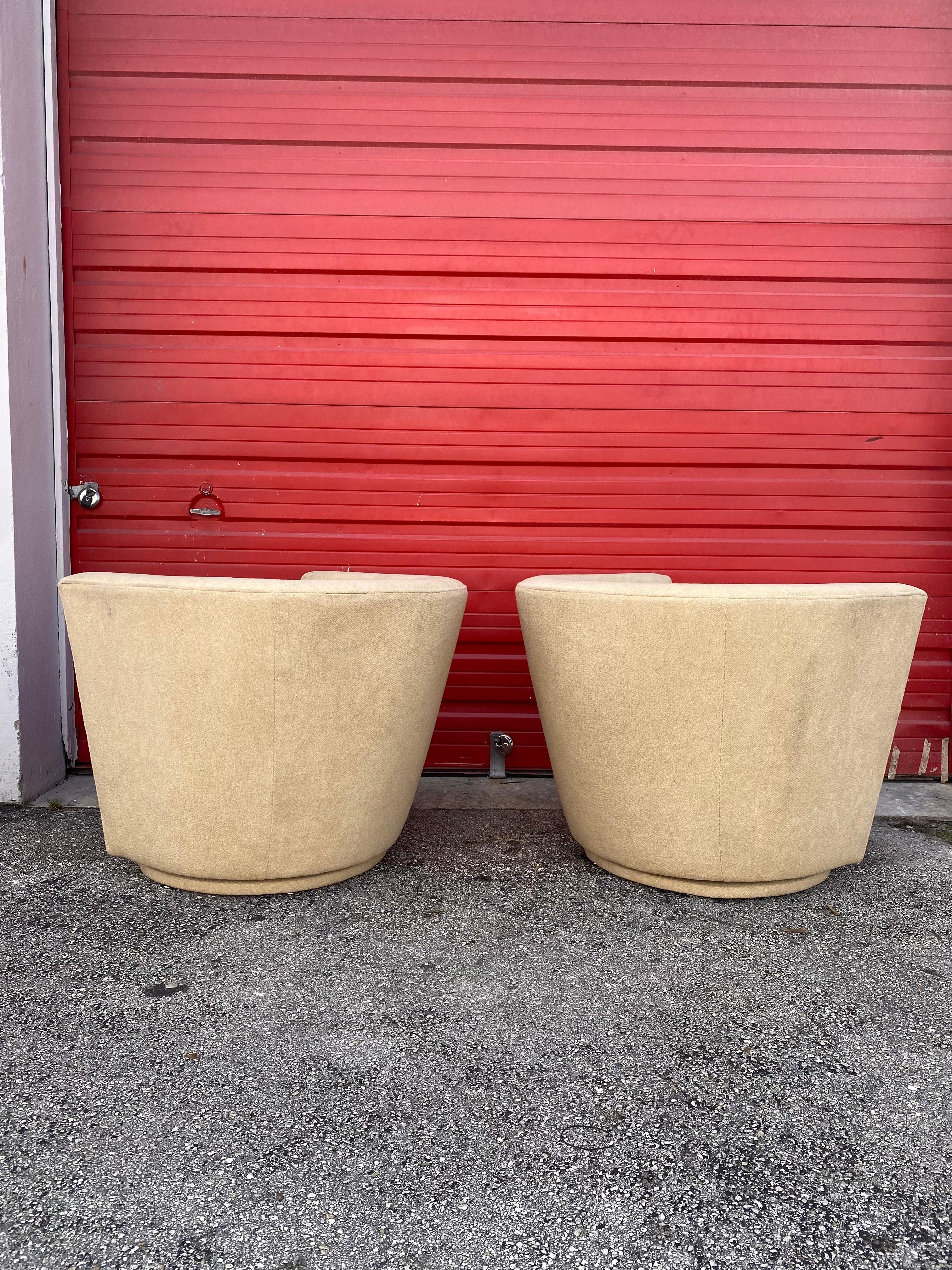 Textile 1990 Thayer Coggin Sculptural Abstract Barrel Swivel Chairs, Set of 2 en vente