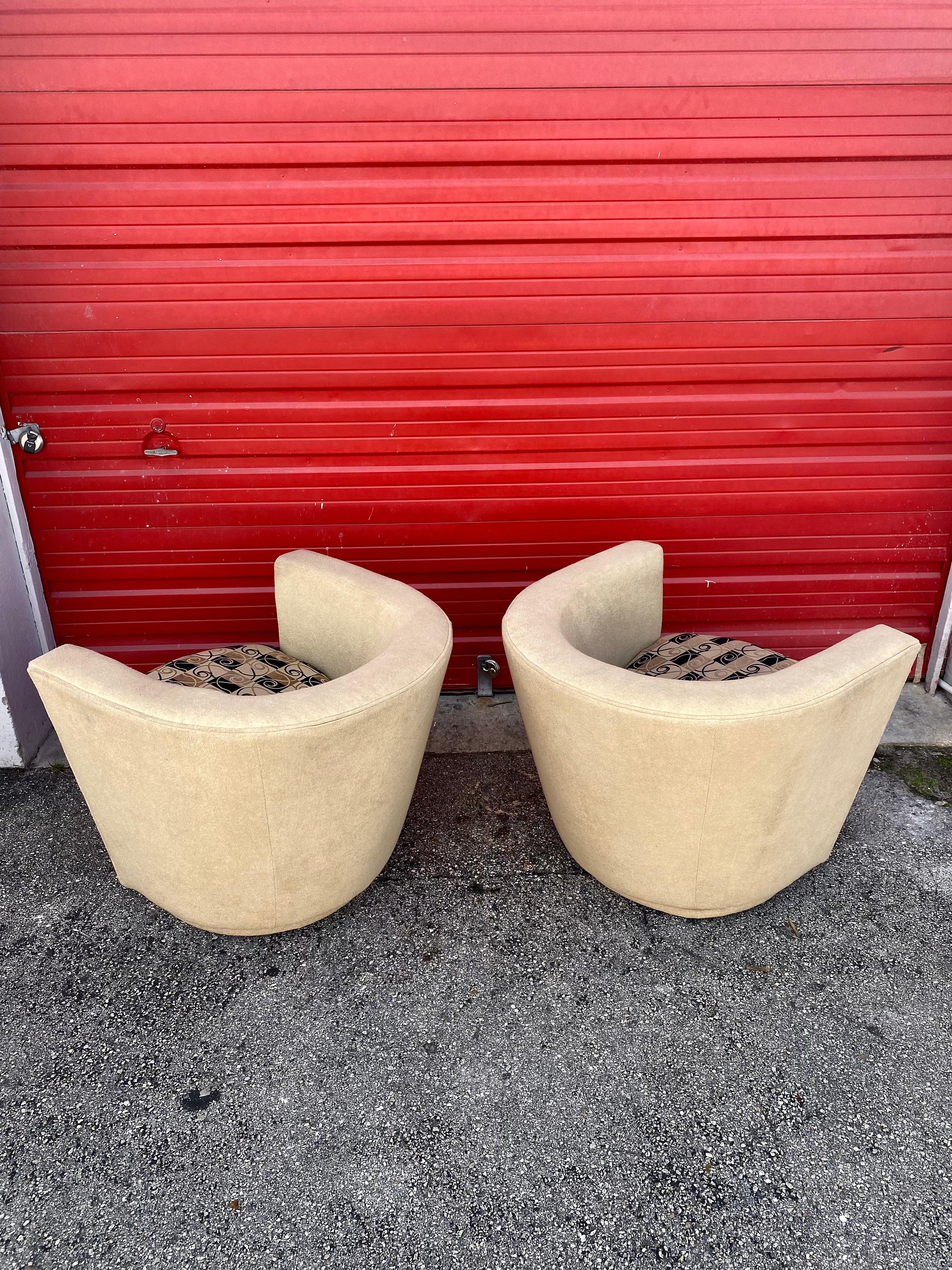 1990s Thayer Coggin Sculptural Abstract Barrel Swivel Chairs, Set of 2 For Sale 1