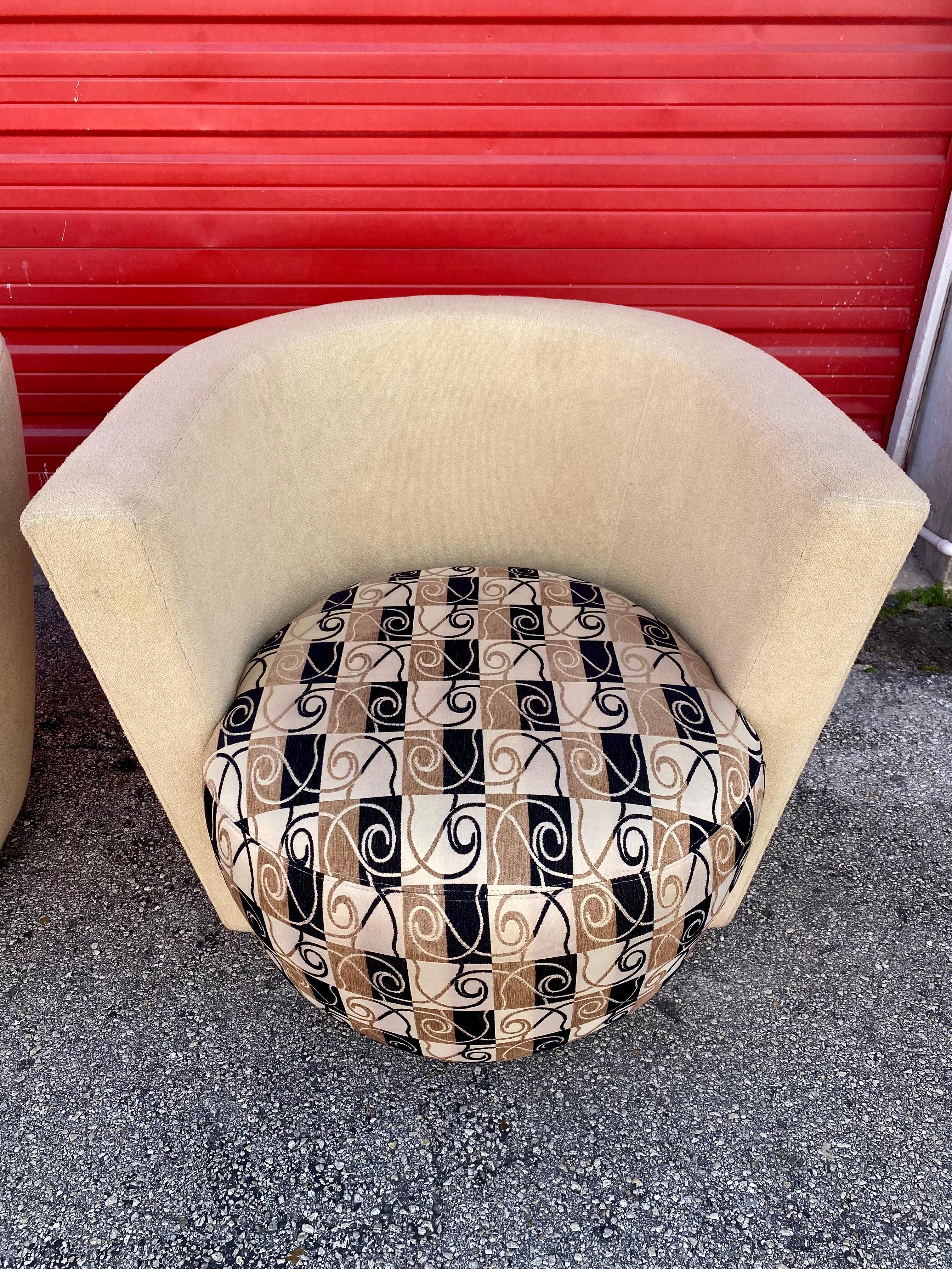 1990s Thayer Coggin Sculptural Abstract Barrel Swivel Chairs, Set of 2 For Sale 2