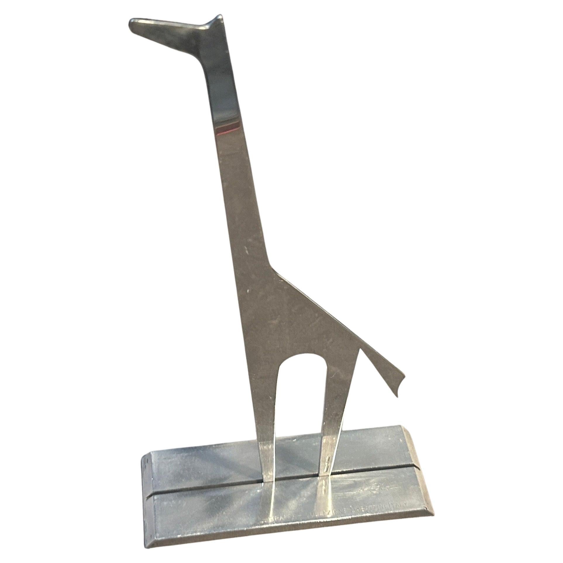 Scultura minimalista anni '90 placcata in argento La Giraffa di Lino Sabattini