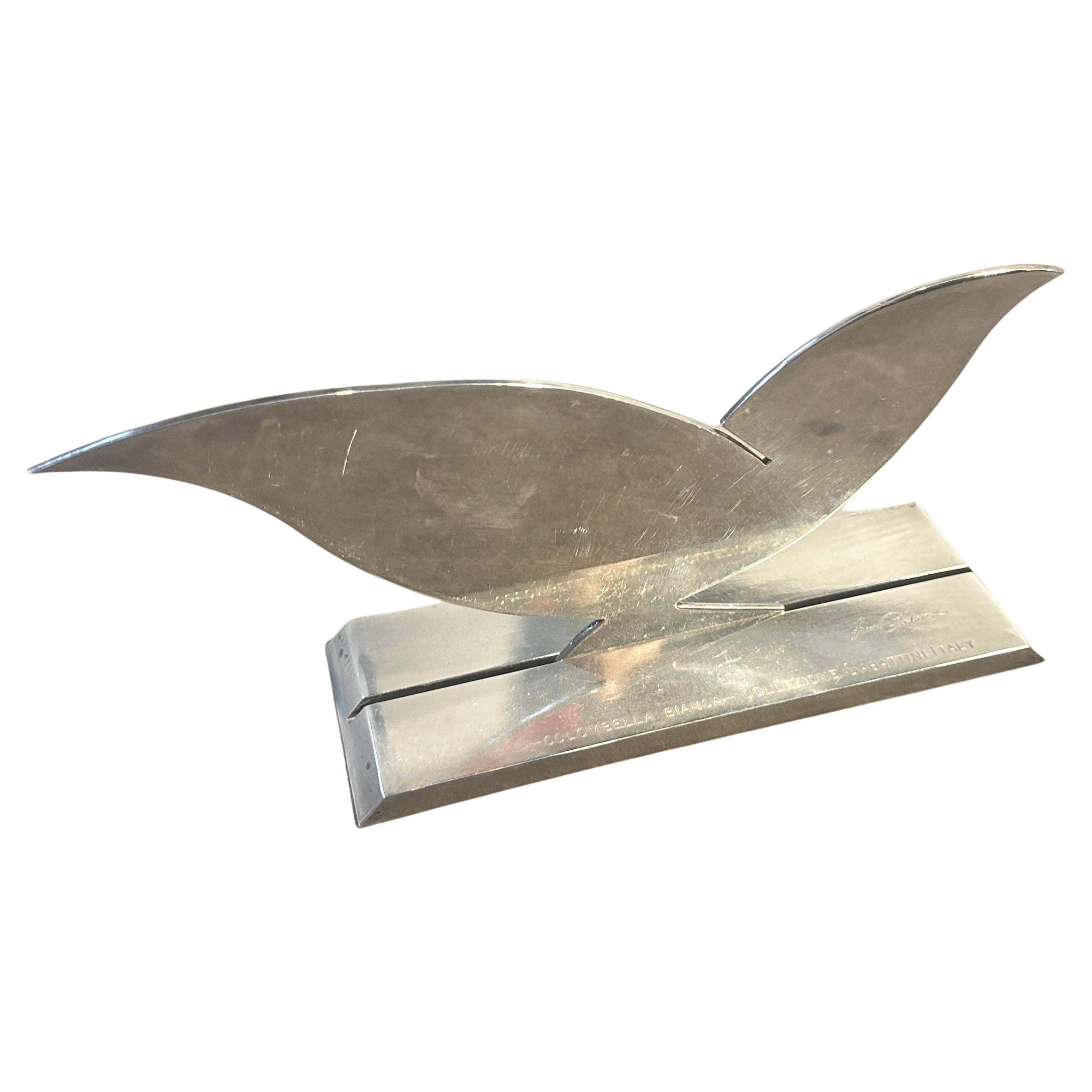 1990s Minimalist Silver Plated Sculpture La Palombella by Lino Sabattini For Sale