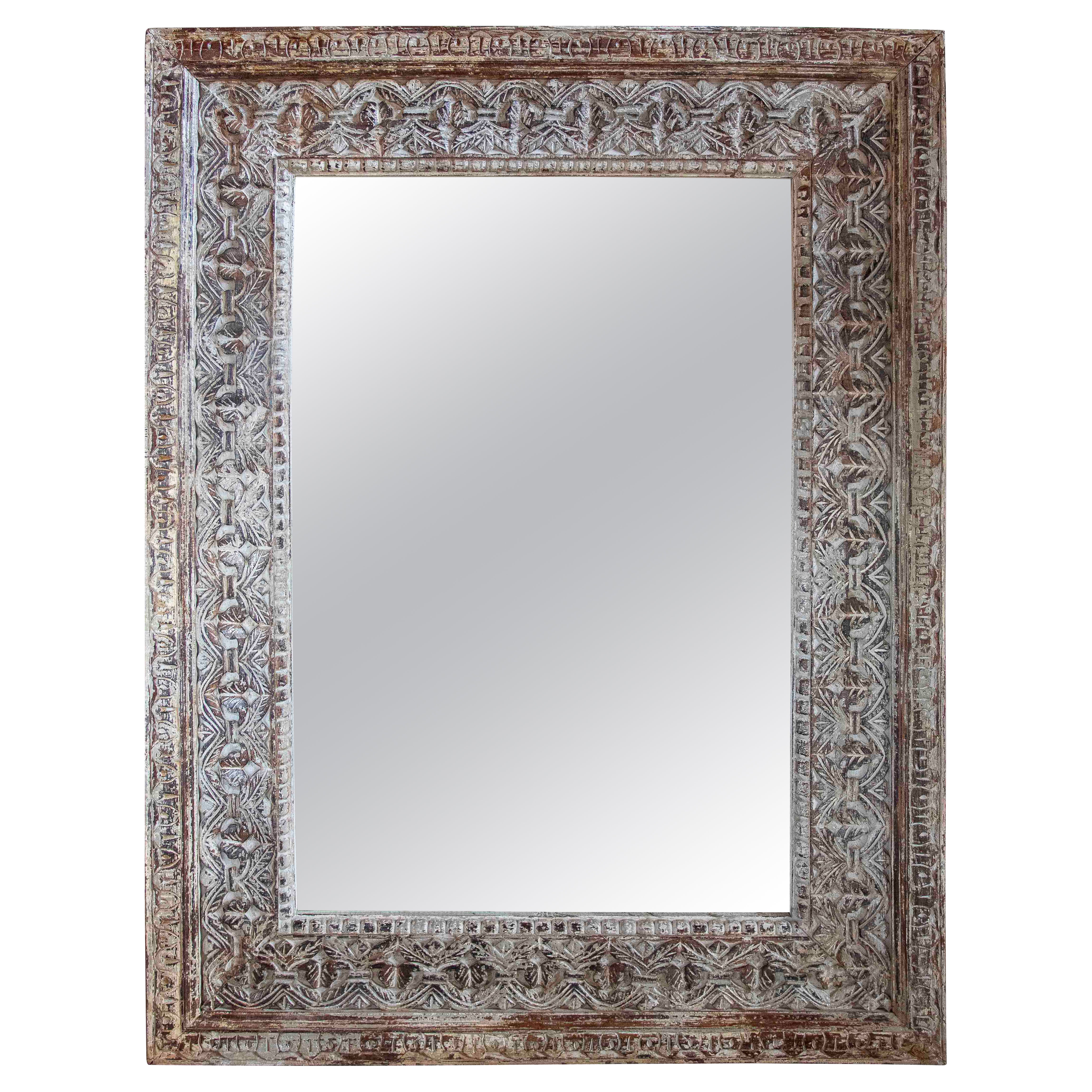 1990s Mirror with Carved Fframe and Aged Patina