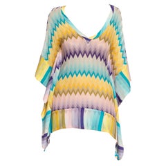 1990S MISSONI Blue Green 
Purple Silk Blend Knit Chevron Kaftan