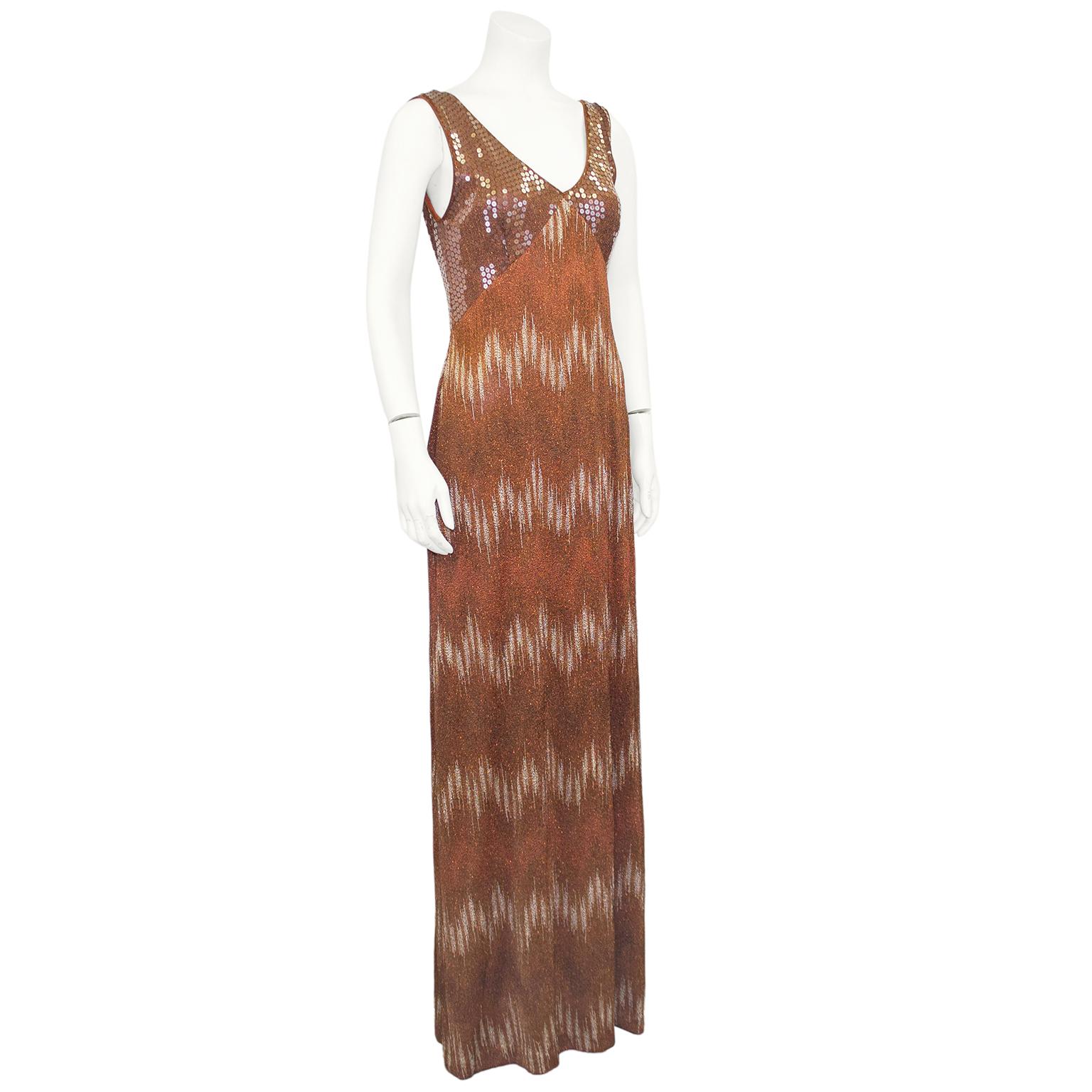 1990s Missoni Bronze Sequin & Knit Gown with Shawl In Good Condition In Toronto, Ontario