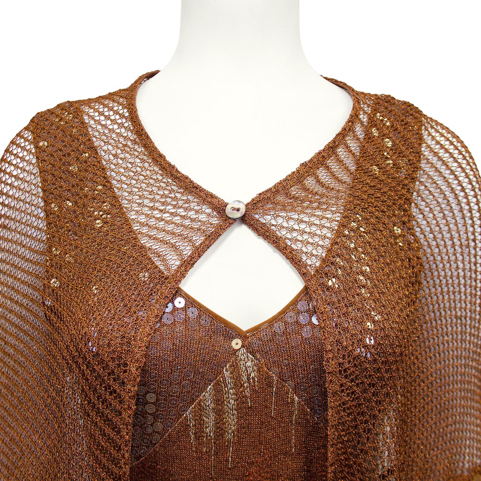 1990s Missoni Bronze Sequin & Knit Gown with Shawl 2