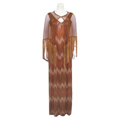 1990er Missoni Bronze Pailletten & Strick Kleid mit Schal